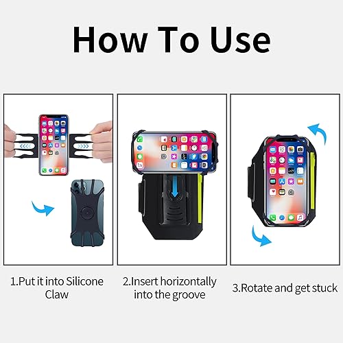 Miniatura 4 de Juego de brazalete y soporte para teléfono para bicicleta, correa reflectante desmontable y giratoria de 360 con bolsa de bolsillo con cremallera,