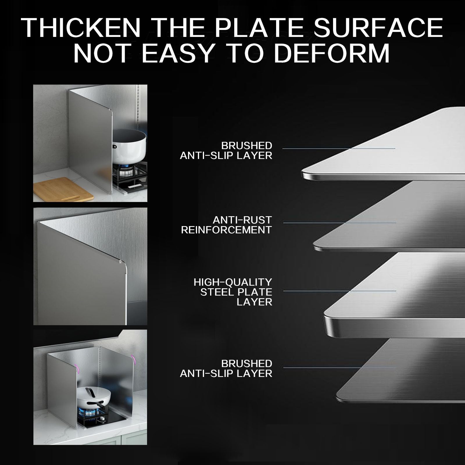 Plaque Anti Projection Cuisine Pliable, Plaque INOX, Anti-Éclaboussures pour Cuisinière pour La Cuisine, pour Carter D'huile Poêle À Frire,B3,3P 50 * 50 * 50cm