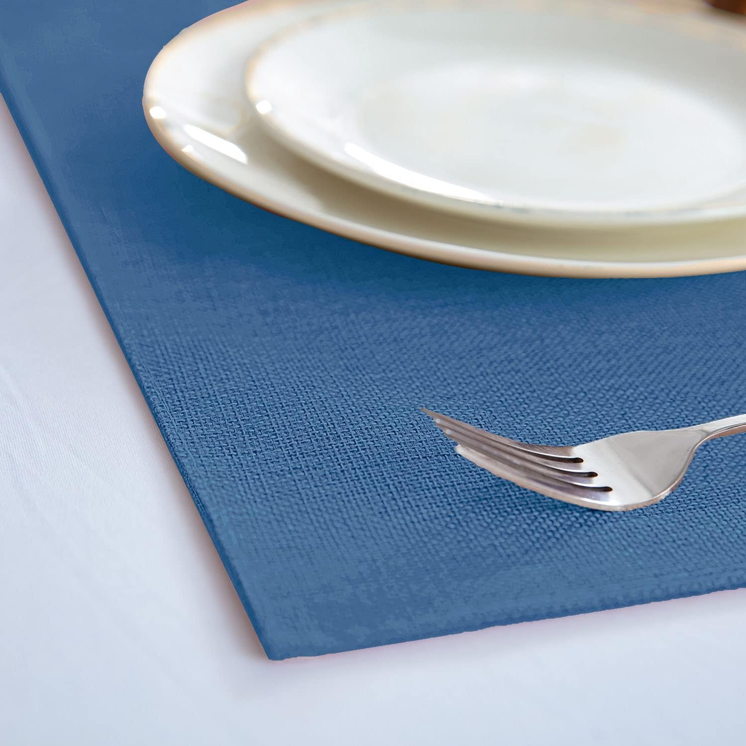 Linen Fabric Placemats Set of 6, Machine Washable, Heat Resistant, Wrinkle Free, Thick Polyester Kitchen Place Mats for Dining Table (Navy Blue)