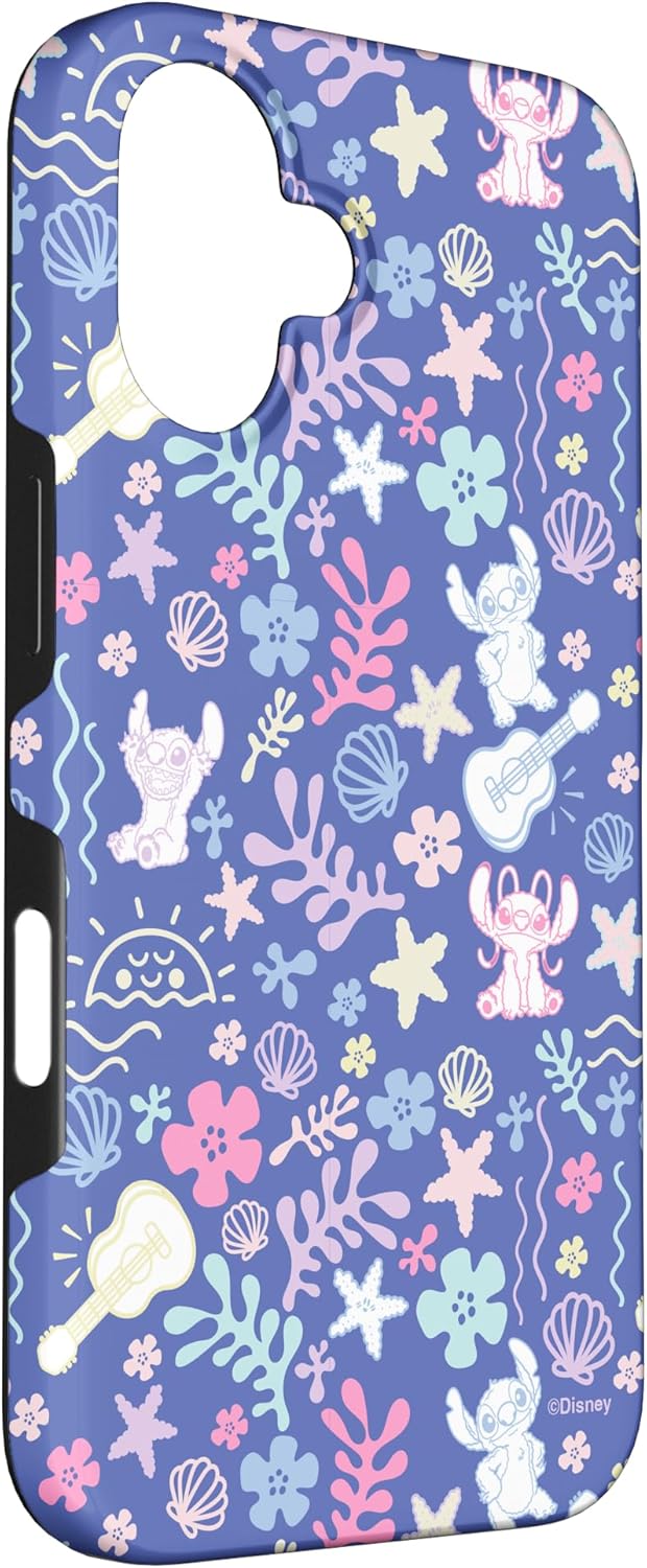 Disney Stitch & Angel Fluffy Summer Ocean Vibes Pattern Case for iPhone 16