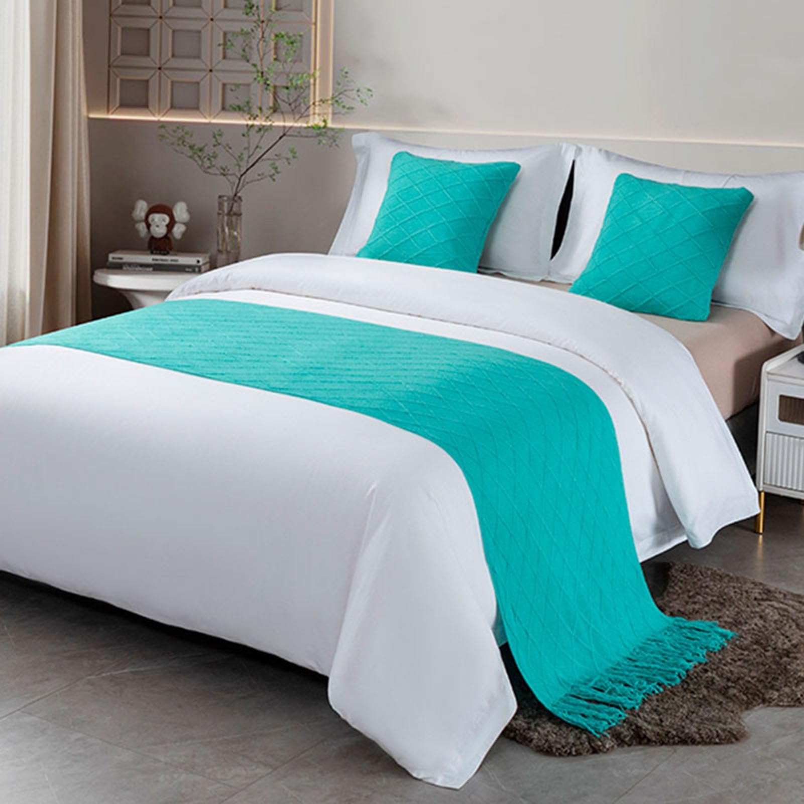 HFDJRWK Artistic Bedspreads Suitable for Bedrooms and Hotels Decorative Bed Scarves Bedding Sets(Blue (A),60x180 cm)