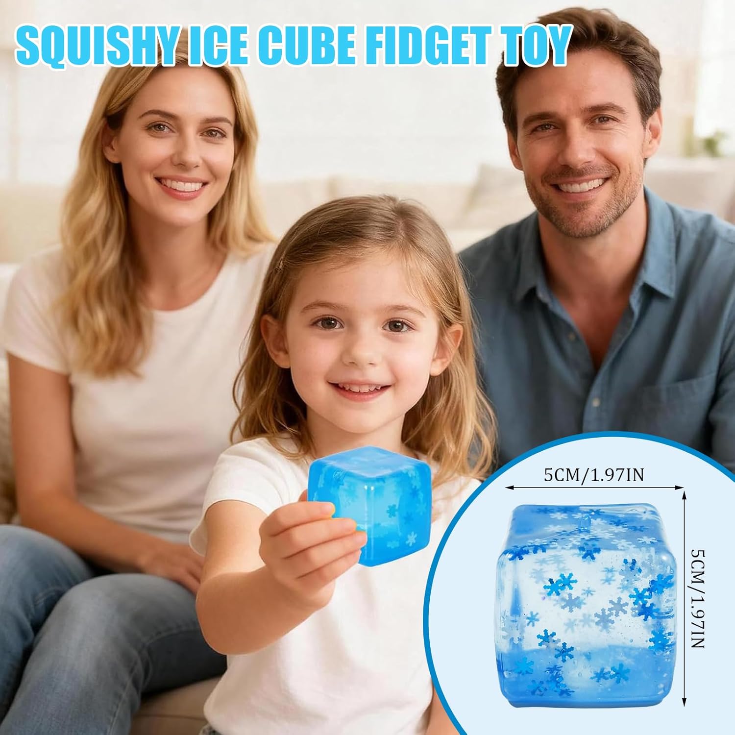 Squishy Ice Cube Fidget Toy, Sugar Ball Stress Cube for Kids Adults, Soft Squishies Stress Relief Sensory Toy for Autism, Classroom Prize Toy Party Favor for Anxiety Relief Fidget