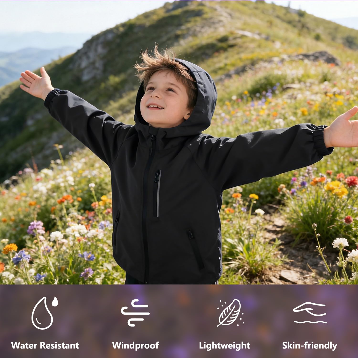 JinBei Kinder Jacke Mädchen Jungen Übergangsjacke Leicht Kapuzenjacke Wasserabweisend Winddicht Outdoorjacke mit Reflektoren Regenjacke Packbar Frühling Herbst Wandern Schule für 5-13 Jahre