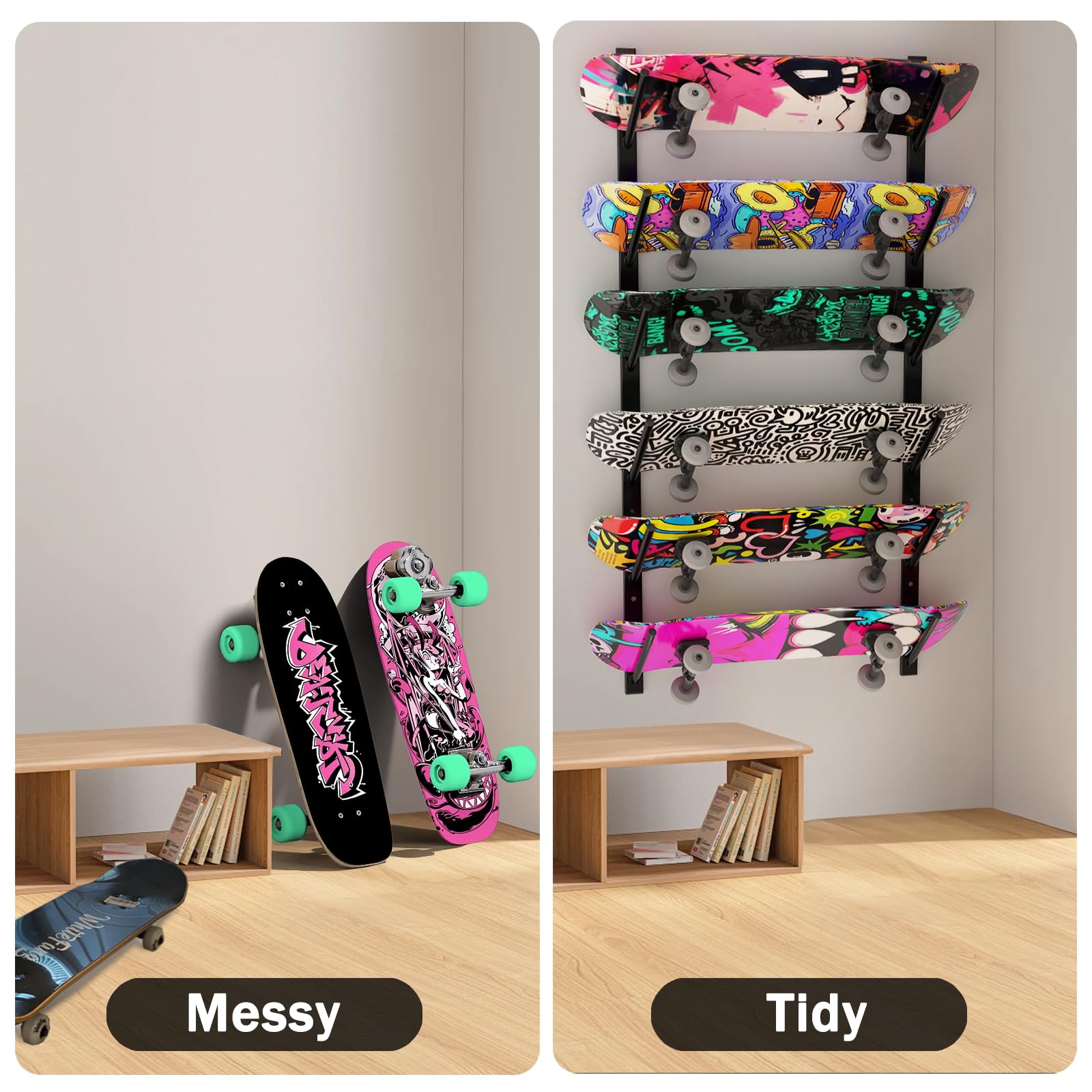 Skateboard Shelf 6-Tier Skateboard Wall Mount Rack - Multi-Level ...