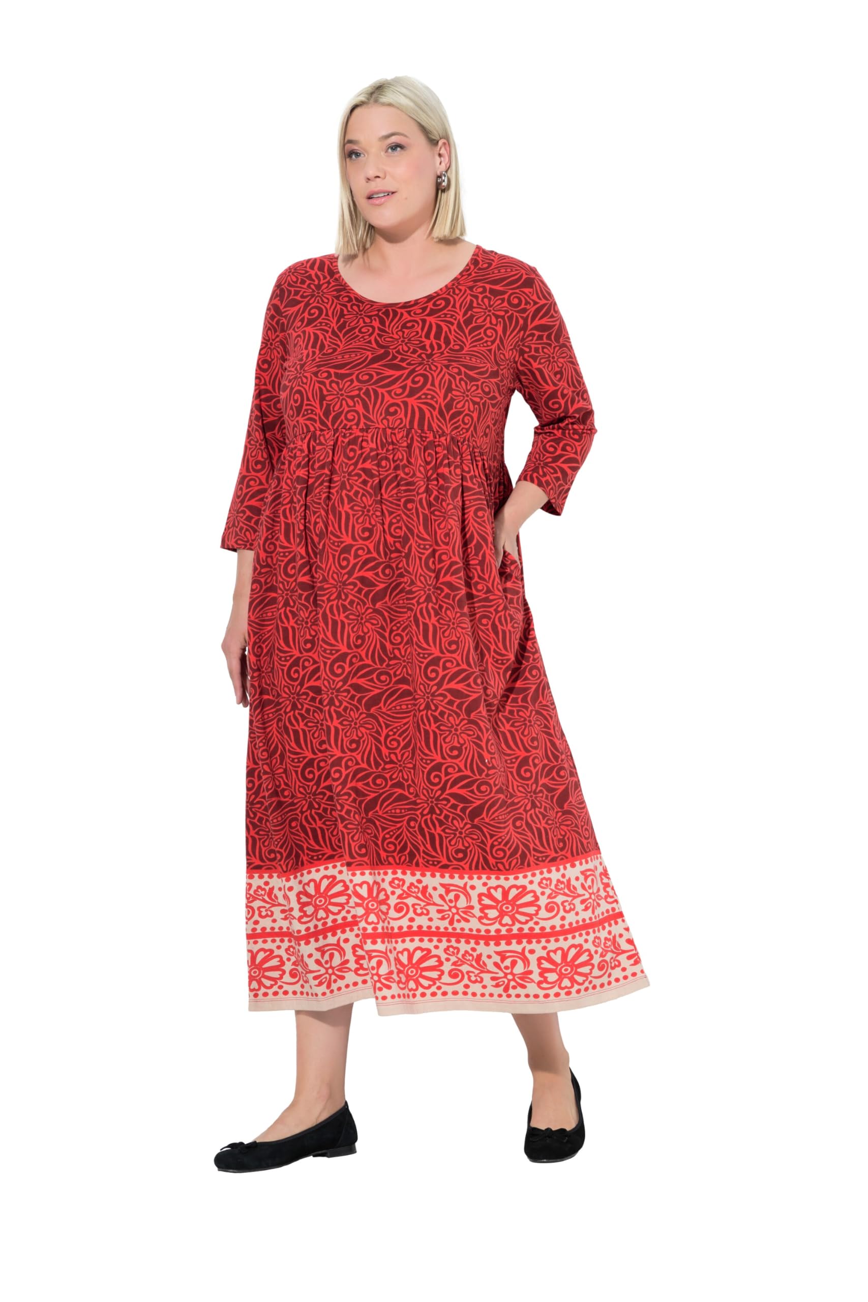Ulla Popken Damen große Größen Übergrößen Plus Size Jerseykleid, A-Linie, Rundhals, 3/4-Arm, Taschen 842477