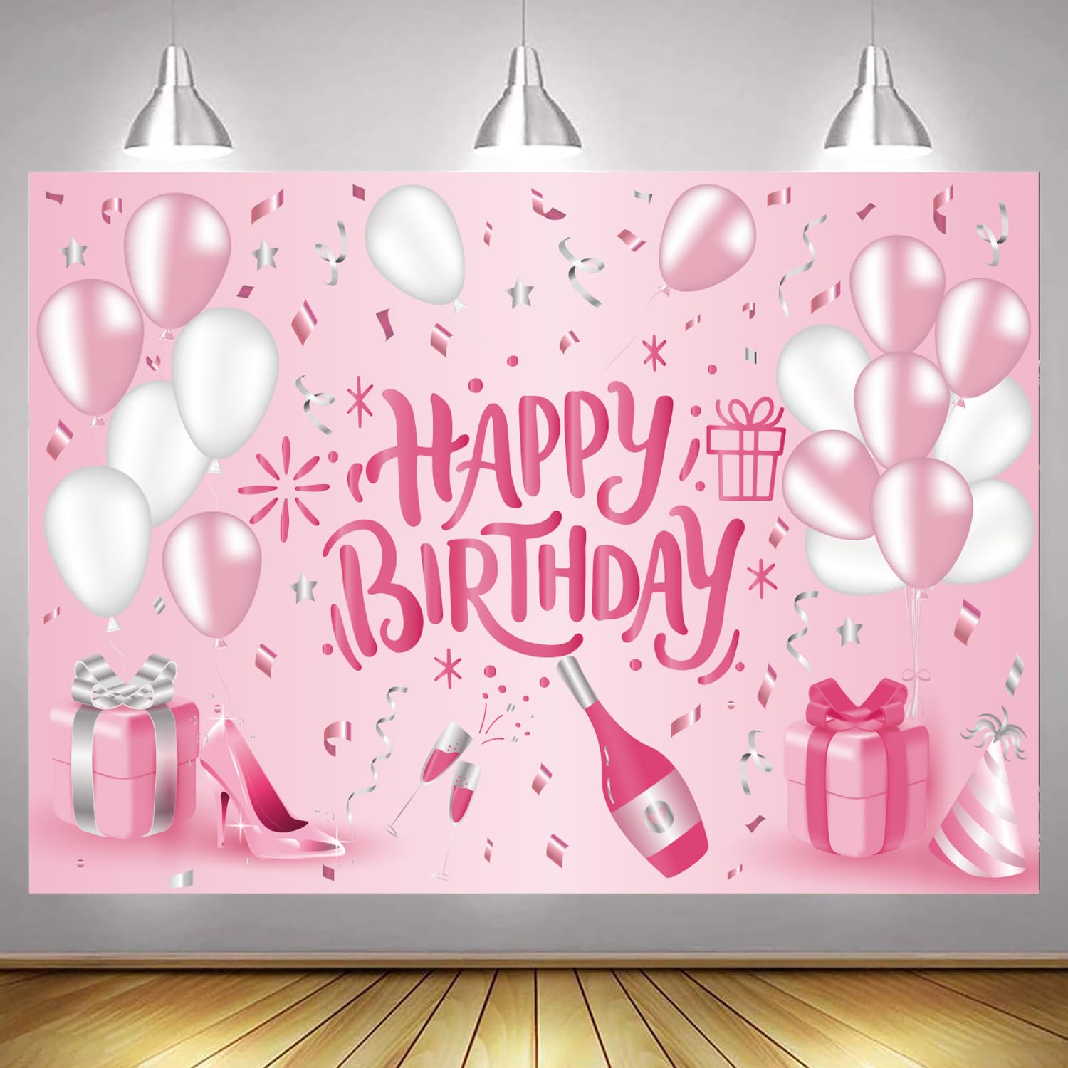 Pink and Silver Balloon Birthday Backdrop for Lady Girls Women Princess Theme Party Table Wall Decorations Banner Sparkle Birthday Photo Booth