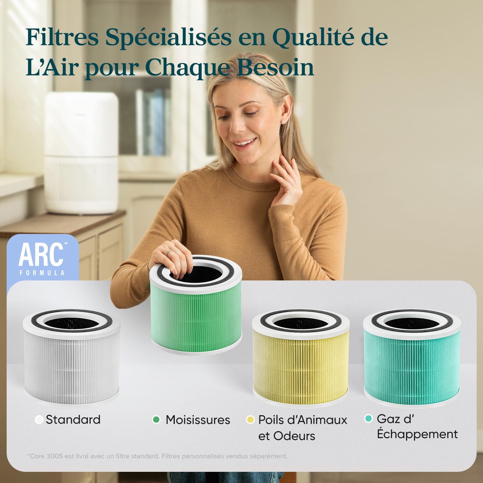 LEVOIT Purificateur d'Air HEPA Intelligent contre Allergie Pollen & Graminée, Purifier jusqu'à 50㎡, Surveille La Qualité de l'Air, Contrôle par App Alexa, 22dB Silencieux, Core 300S