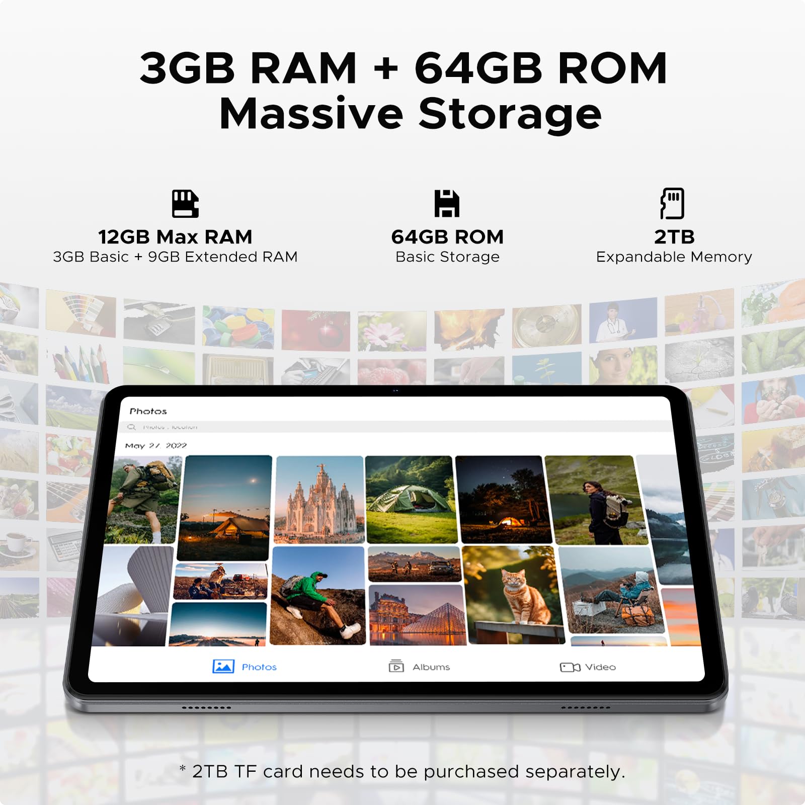 Tab A9 Android 16 Tablet 10 Inch(2026), Gemini AI Android Tablets, Unisoc T310 12GB RAM 64GB ROM(TF 2TB), 6580 mAh Battery, 5G WiFi|Dual Speaker|AI Camera|Type-C|GMS|BT|Face ID|3.5mm Jack - Blue - 5