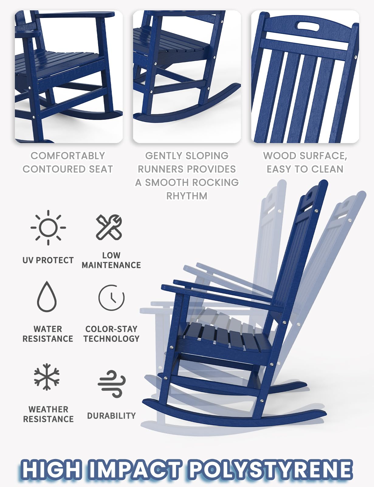 Snapklik.com : Outdoor Rocking Chair, High Back HDPE Patio Chair, All ...