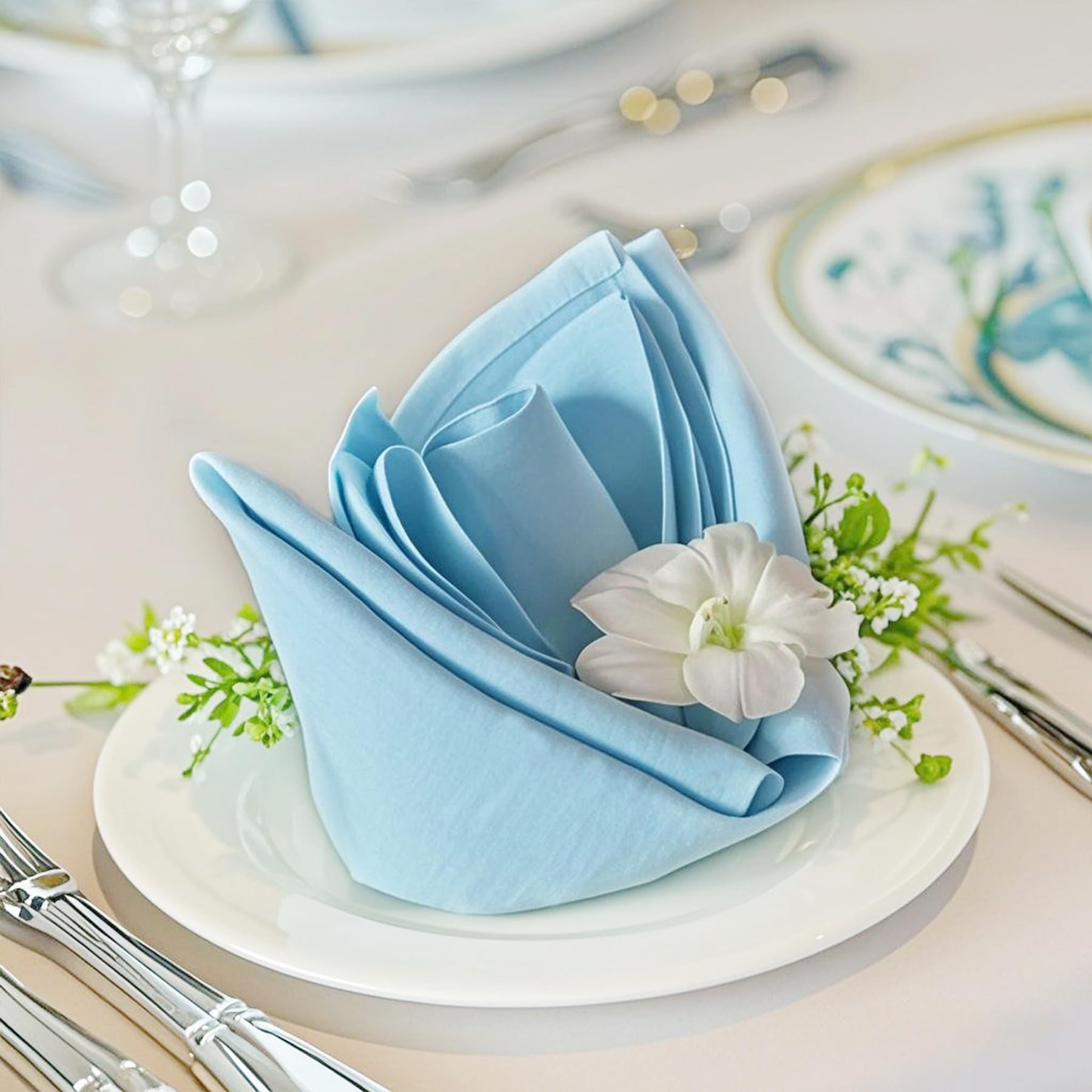 FOLINS&amp;HOME Baby Blue Cloth Napkins Set of 8 Decorative 20x20 Inch Napkins