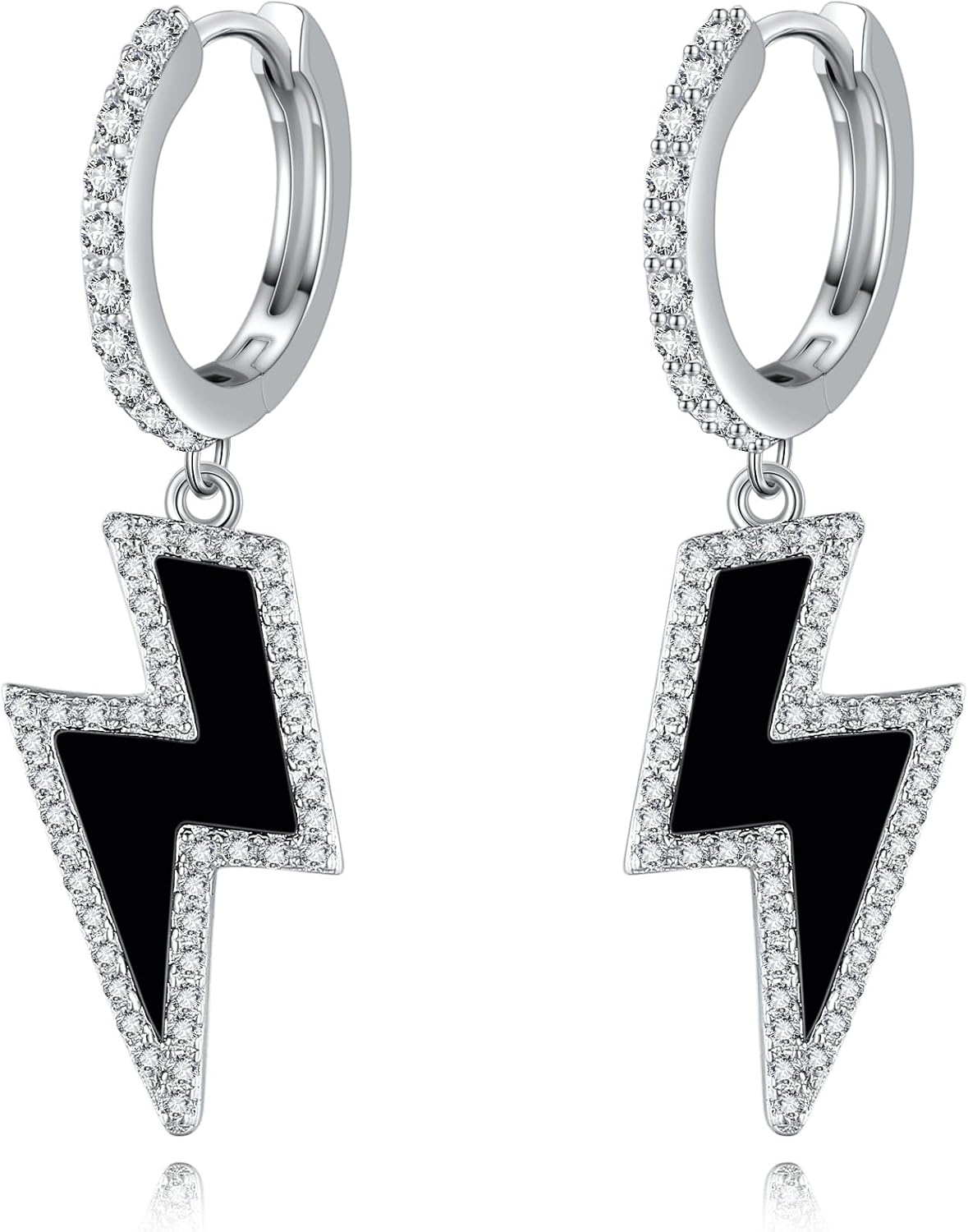 Lightning Bolt Earrings 925 Sterling Silver Black Onyx Dangle Drop Earrings Lightning Bolt Jewelry Gifts for Women Men