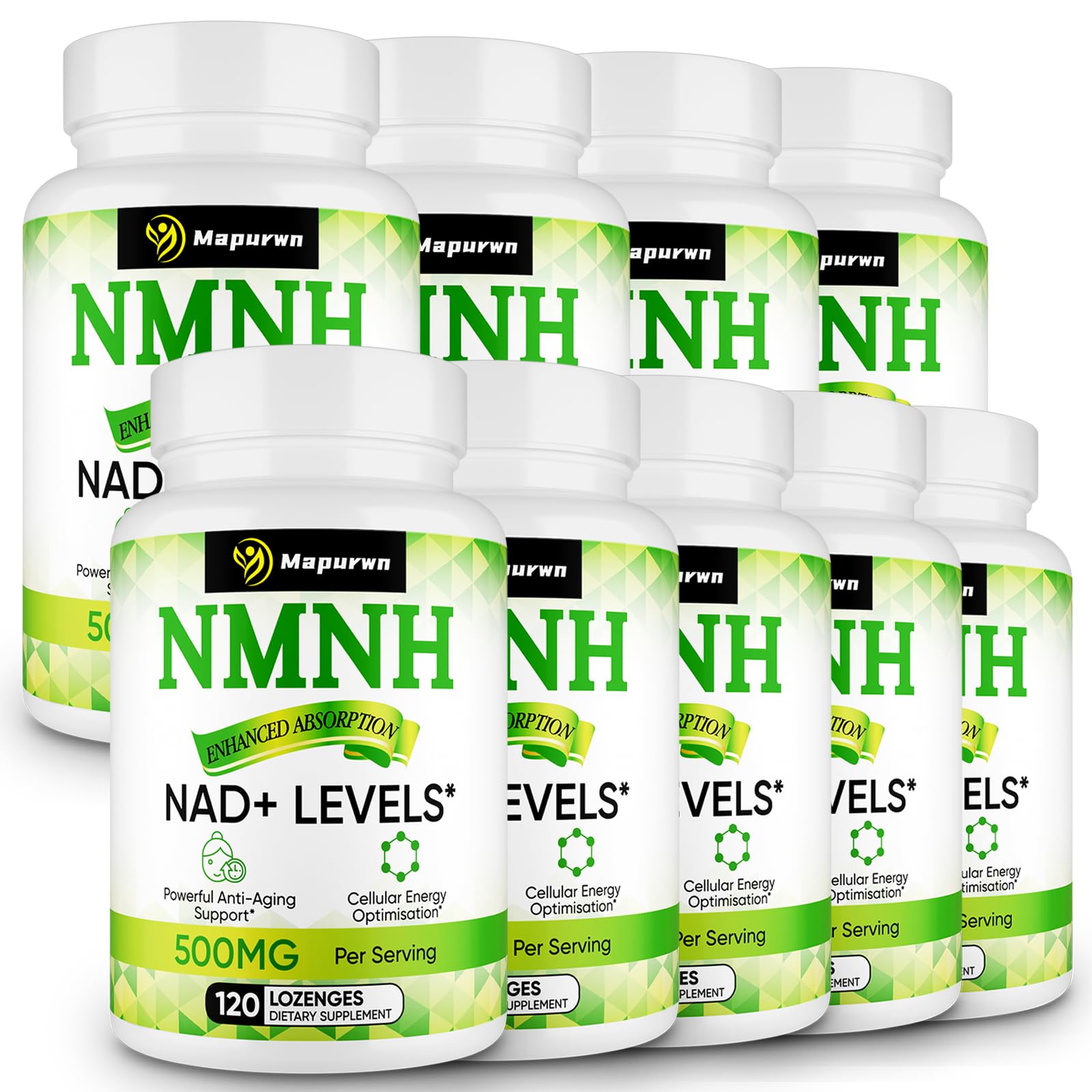 NMNH (Dihydronicotinamide Mononucleotide), 500mg per Serving NAD Supplement to Boost NAD+ Levels As We Age, NAD Supplement for Anti Aging, Energy, Focus, Non-GMO, Gluten-Free, 9 Pack