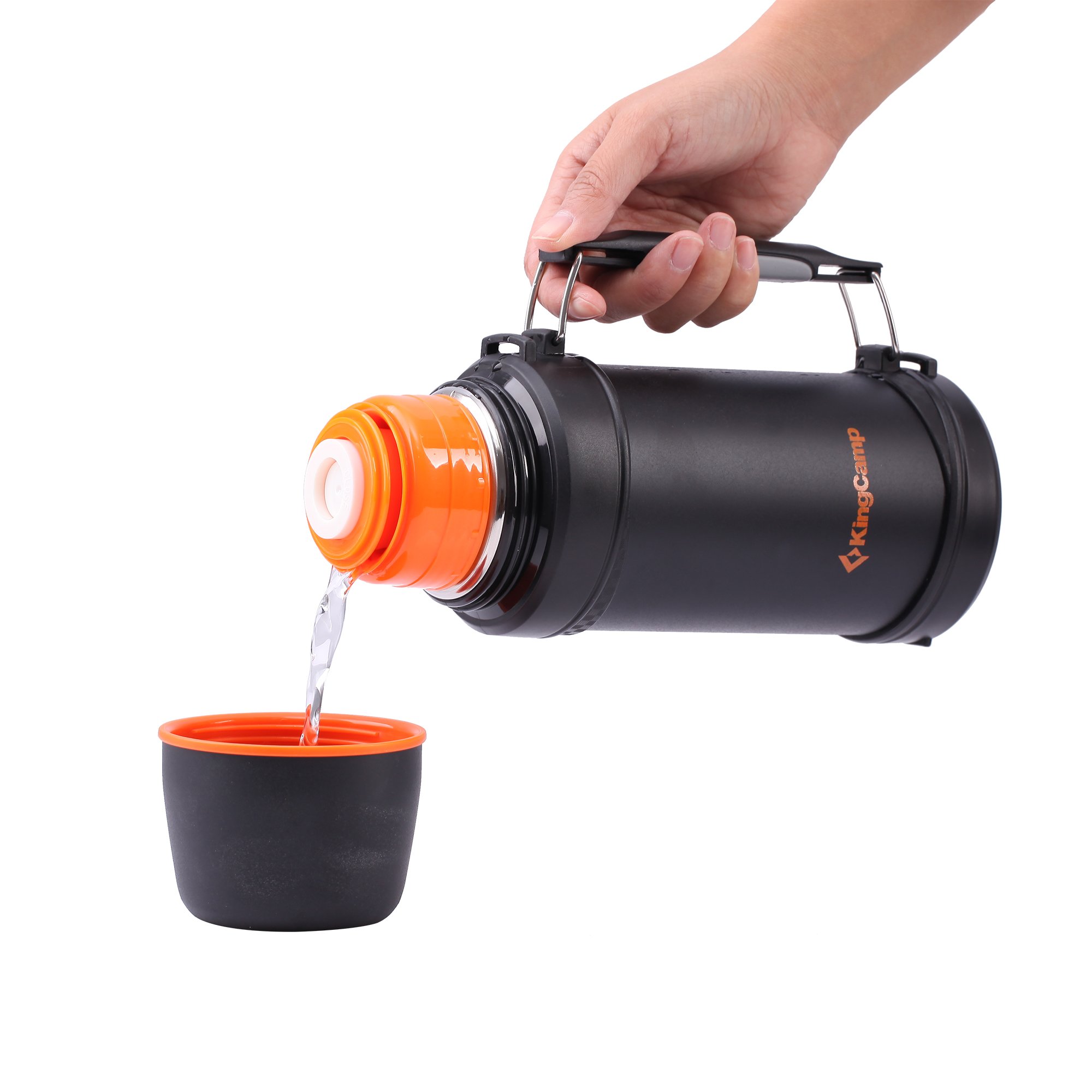 KingCamp Paslanmaz çelik vakum şişesi, saplı ve kapak kesici ile geniş açıklık, kapasite 750 ml