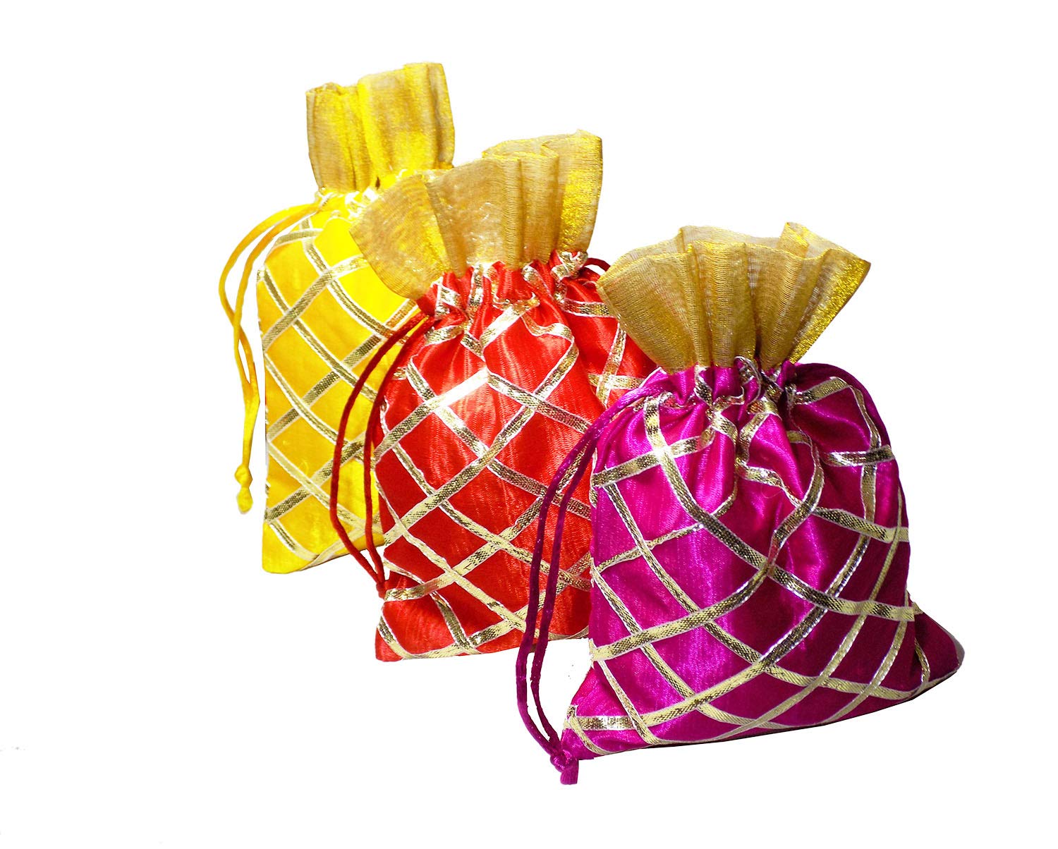 Brown Leaf Beautiful Designer Gota Pati Potli Bags Pouch Best for Wedding,Party Supply & Birthday Return Gift Jewellery Pouch Multicolour (Set of 6)