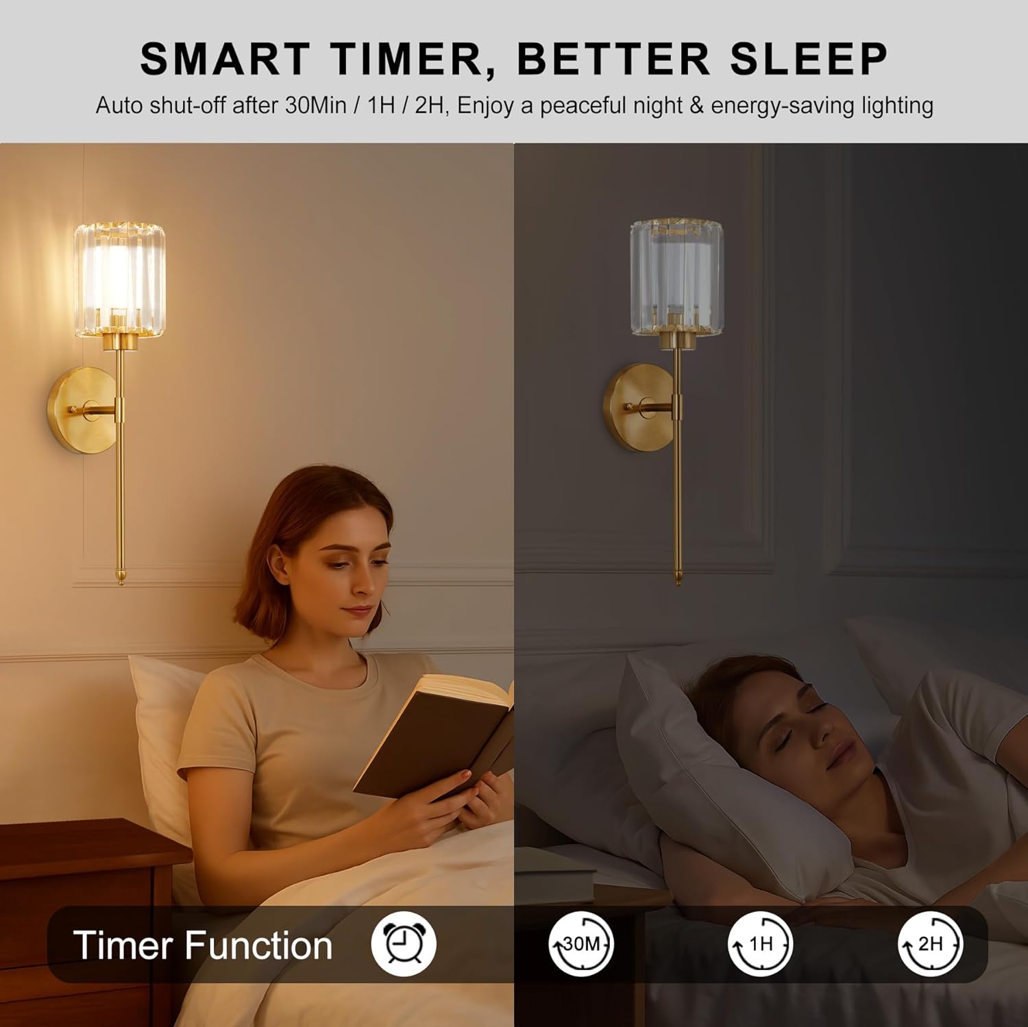 Rechargeable Wireless Wall Sconce Set of 2, Crystal Battery Operated Wall Sconce with Magnetic Bulb, Dimmable 3CCT & 12 RGB Gold Sconces Wall Lighting for Bedroom Living Room Hallway Bathroom