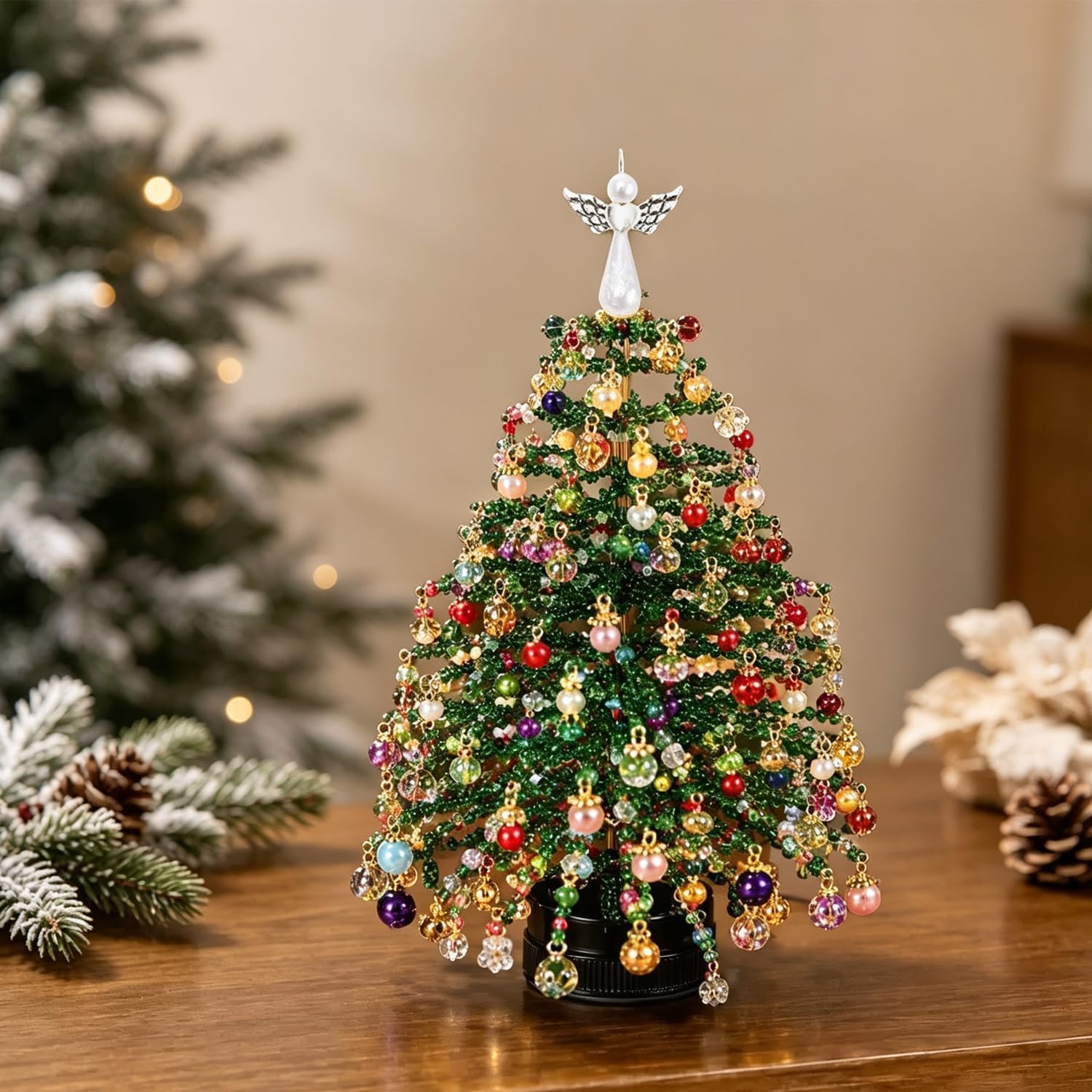 TIXOREN Green DIY Beaded Christmas Tree Kit Plastic Mix Color Bead Craft