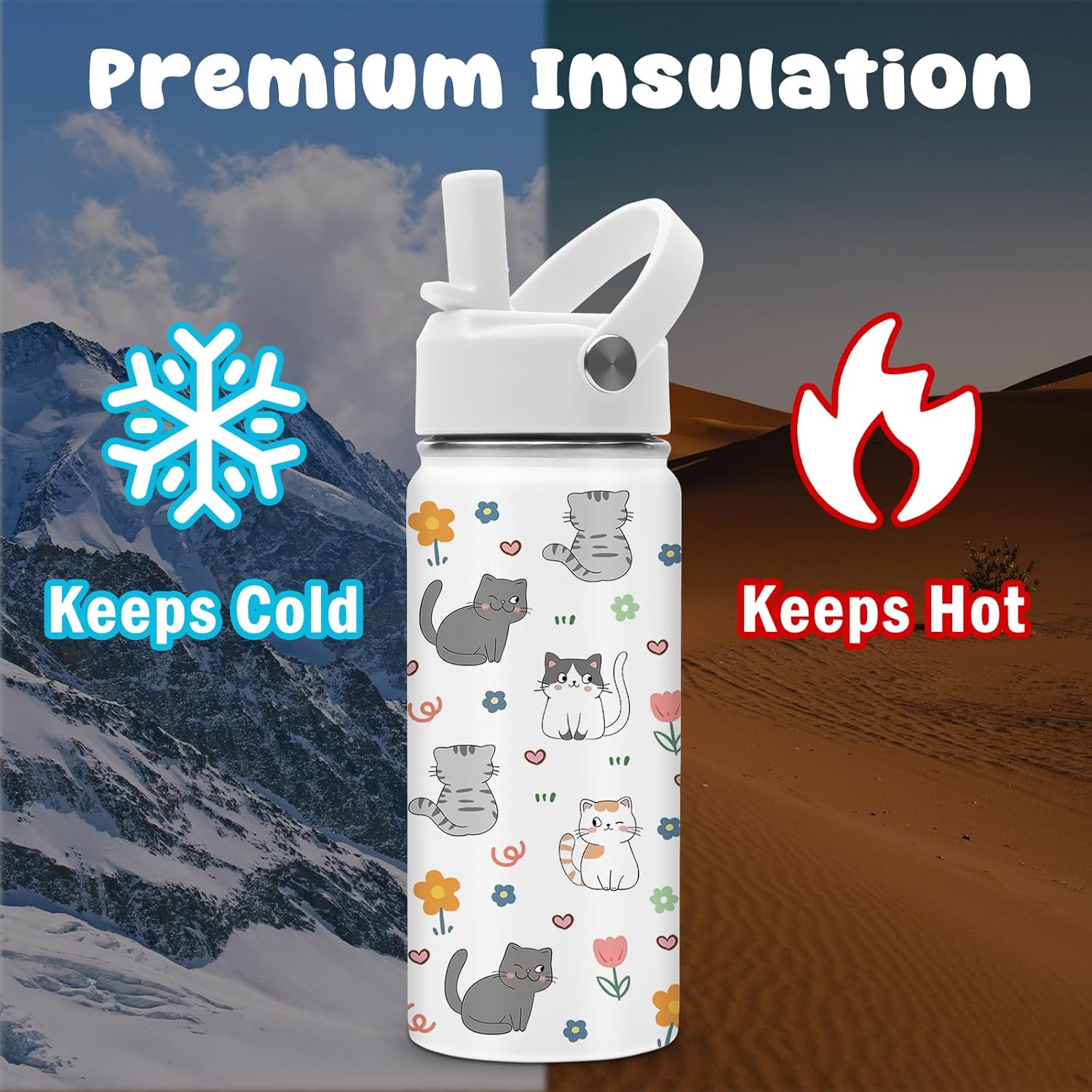 Cat Gifts for Kids, 16oz Cat Water Bottle with Straw Lid, Stainless Steel Insulated Tumbler for Girls, Cats Lovers Present for Kids Teen Girls Boys Women - Image 6