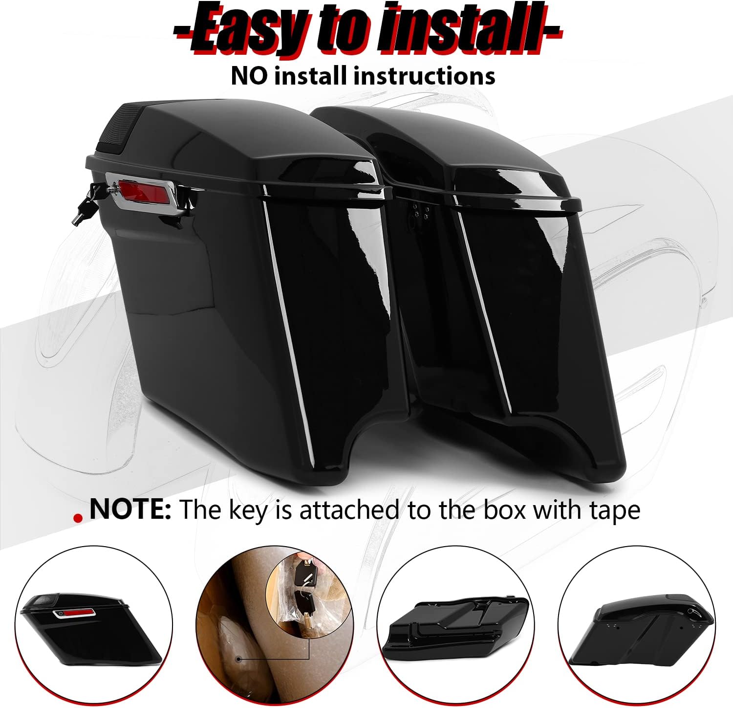 ECOTRIC 5'' Extended Saddlebags w/speaker lids Compatible with 1993-2013 Harley Davidson Road King Glide Electra Street Glide All Touring Models Stretched Hard Saddle Bags