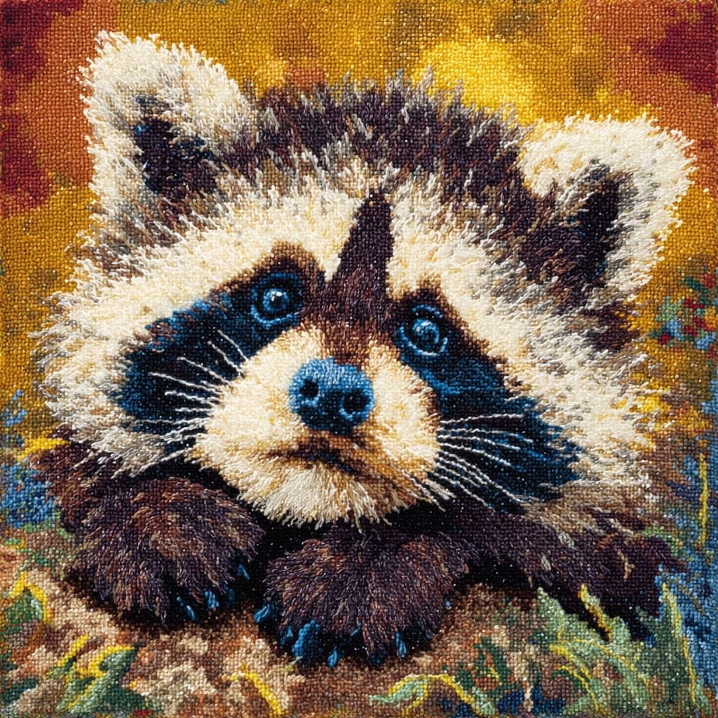WallustrioaW Latch Hook Cushion Kits,Animal Raccoon