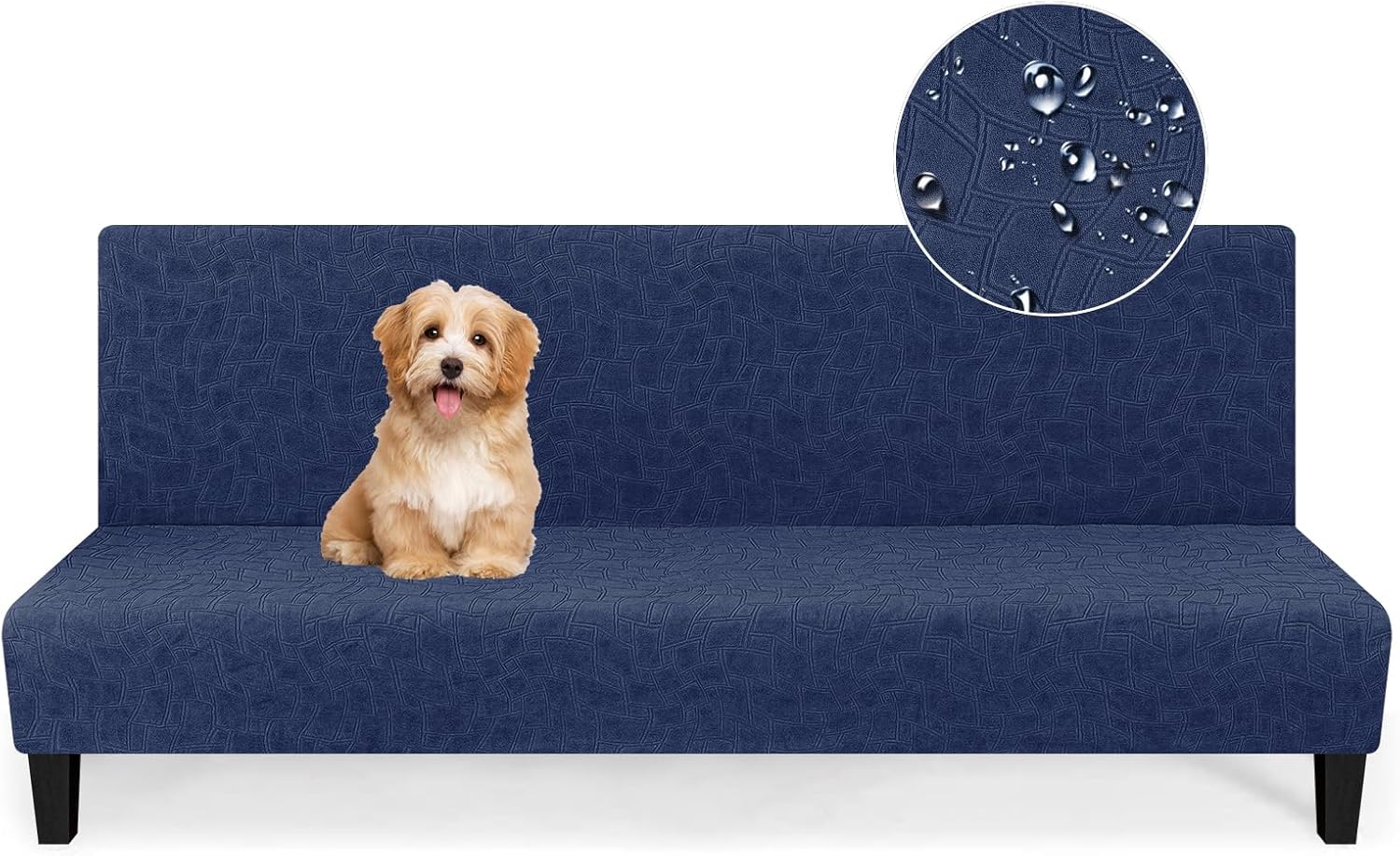MAXIJIN Waterproof Futon Cover Full Size Washable Armless Sofa Bed Couch Cover Stretch Jacquard Futon Slipcovers Furniture Protector with Non-Slip Elastic Bottom (67"-82", Navy Blue)