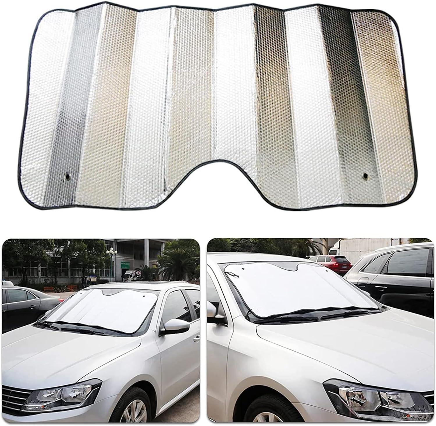 1 PC Car Windshield Sunshade, 55.11" x 27.55" Double-Sided Foldable Foam Cotton Anti-Sand Cooling Sunshade, Car Protection Modification Accessories, Compatible with Cars, SUVs, Trucks (Silver)