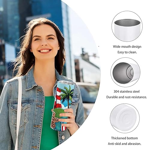 Miniatura 3 de Boricua - Vaso térmico y delgado con tapa, botella de agua reutilizable de acero inoxidable de 20 onzas para bebidas calientes y frías, taza de té,