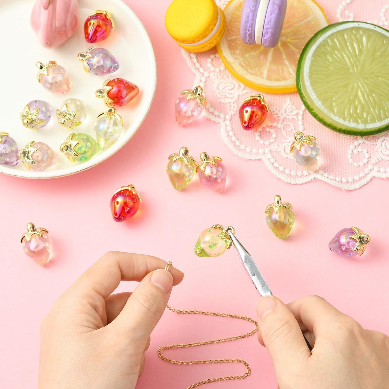 Stiesy 20 Pcs Acrylic Strawberry Charms for Jewelry Making Transparent Strawberry Charm 3D Fruit Pendants for Jewelry Making Necklace Bracelet DIY Crafts - Image 5