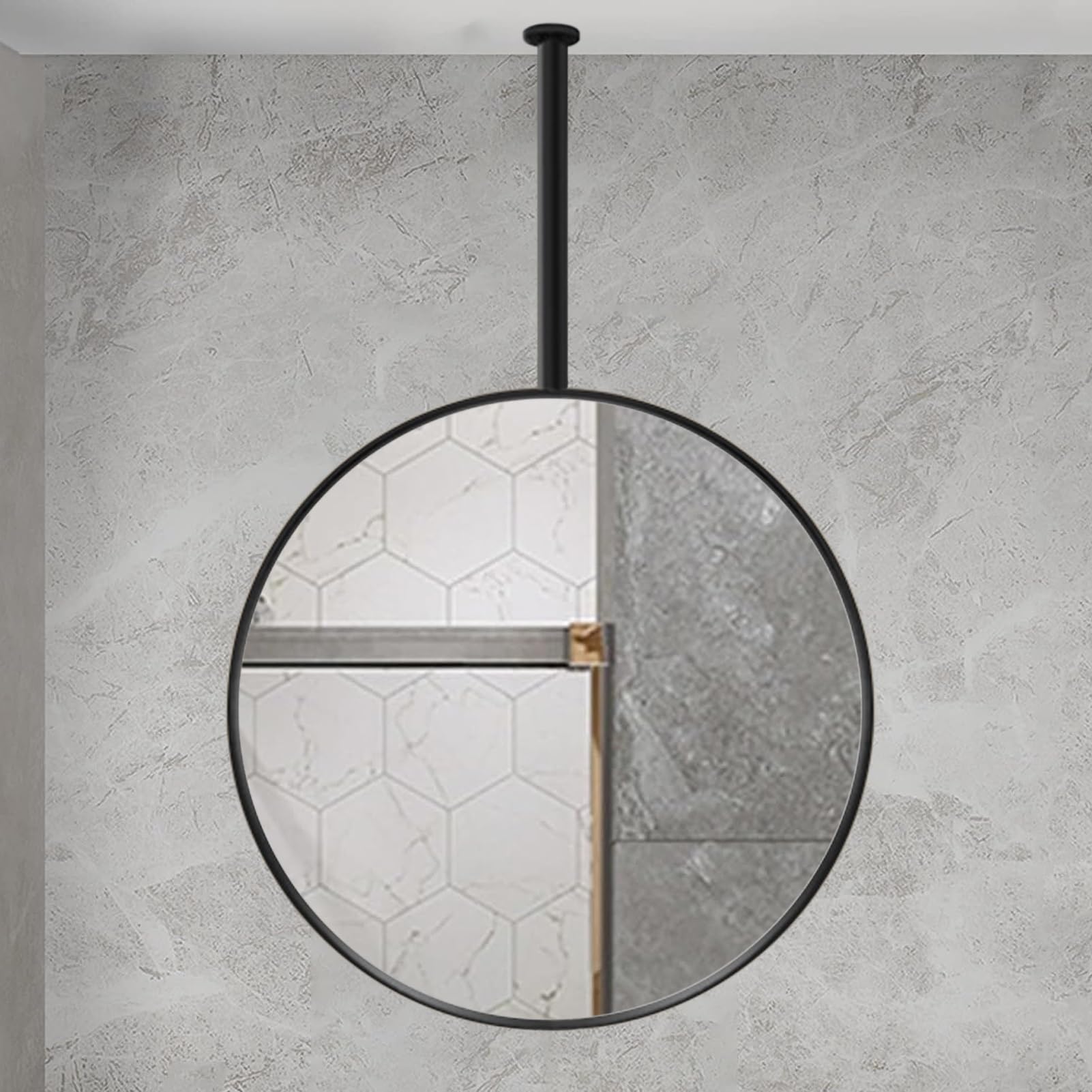 Nowoczesne lustro łazienkowe montowane na suficie - 60 cm przeciwmgielne czarne metalowe lustro toaletkowe, stylowa wisząca dekoracja do makijażu i toalety, elegancki dodatek do domu.