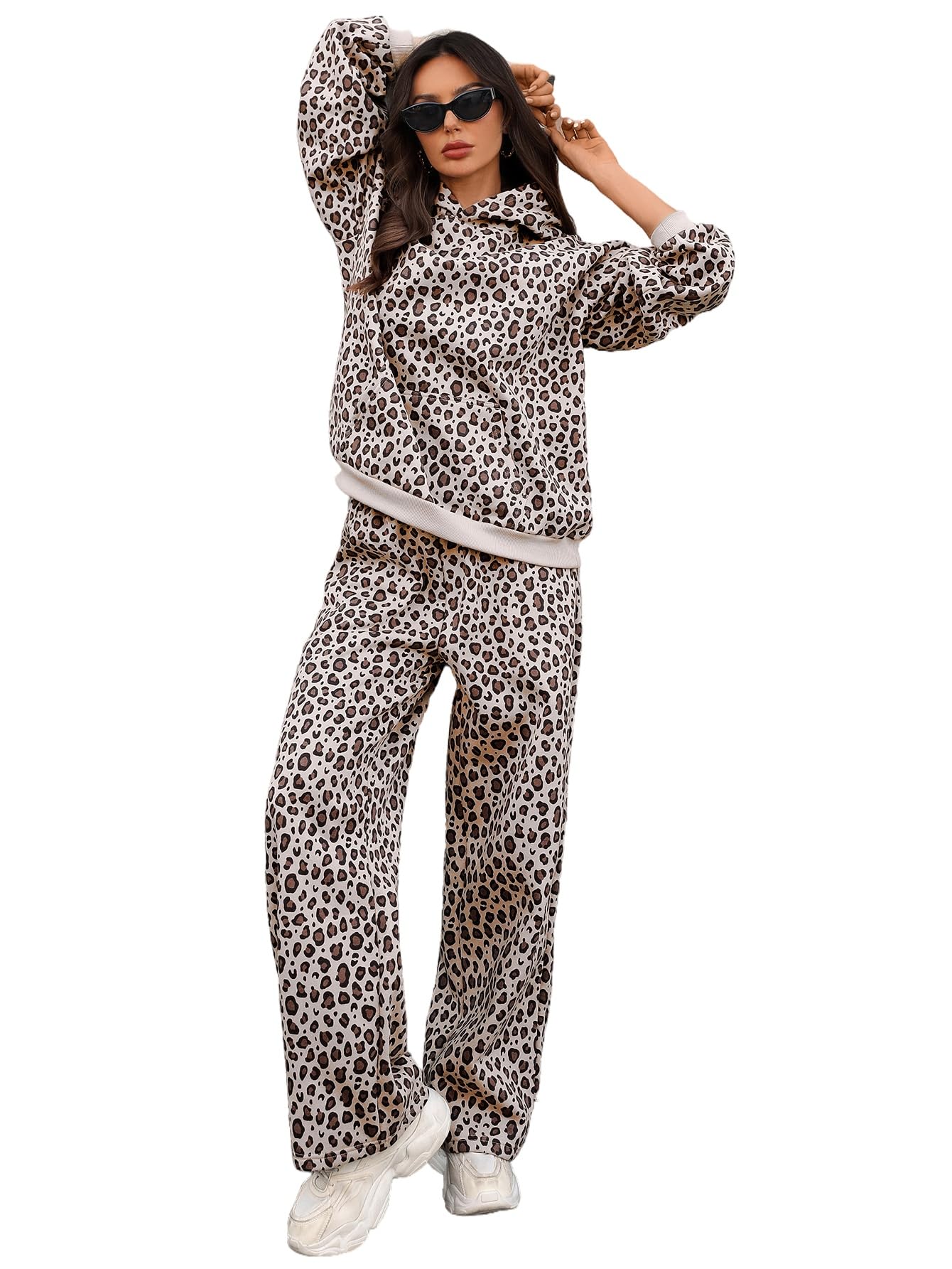 Womens Leopard 2 Piece Sets Oversized Hoodies Straight Leg Sweatpants Sweatsuits Hooded Sweatshirt Lounge Fall Outfits-image-25