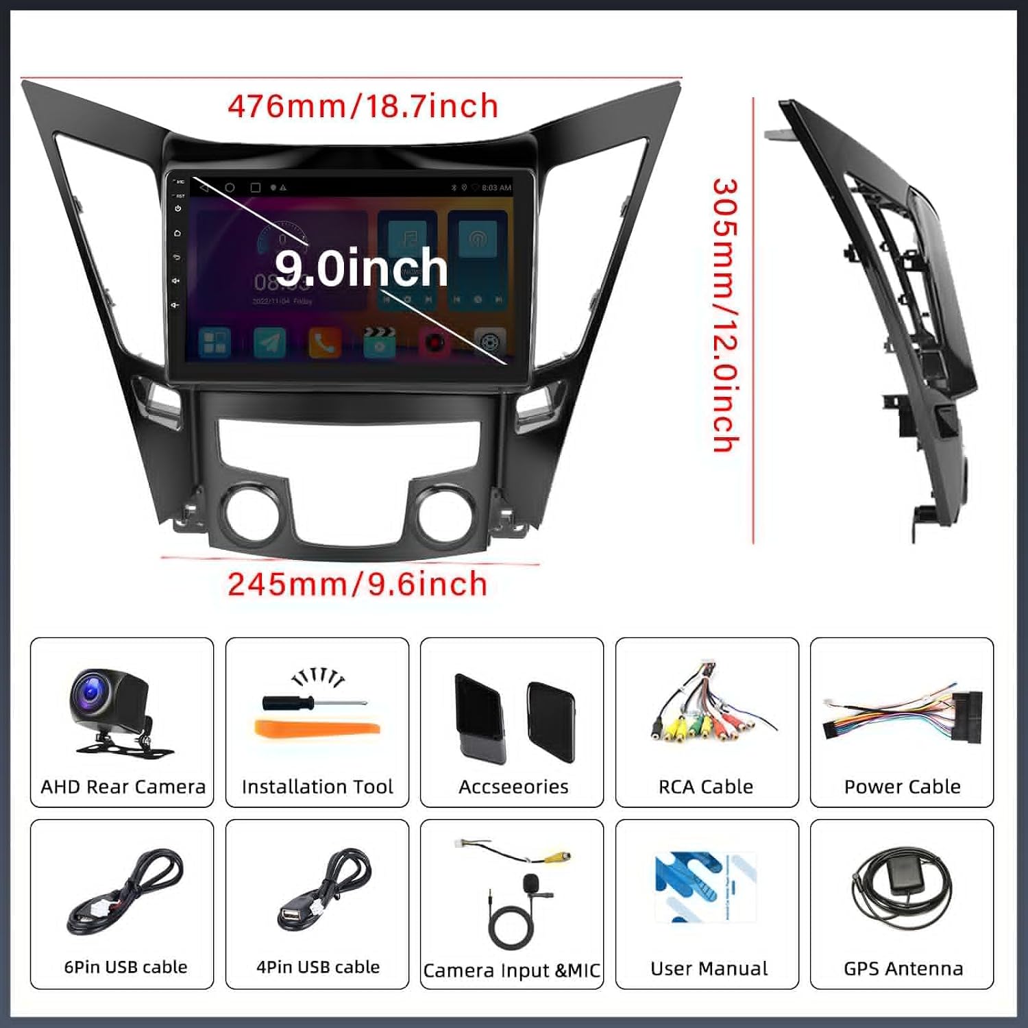 4G+64G for Hyundai Sonata 2010-2015 Android 13 Car Stereo Radio Wireless CarPlay Android Auto GPS Navigation 9" Touchscreen Bluetooth 5.0 FM/RDS 32-EQ WiFi Mirror Link SWC+ Camera Mic 10 71TpFehLPOL. AC SL1500