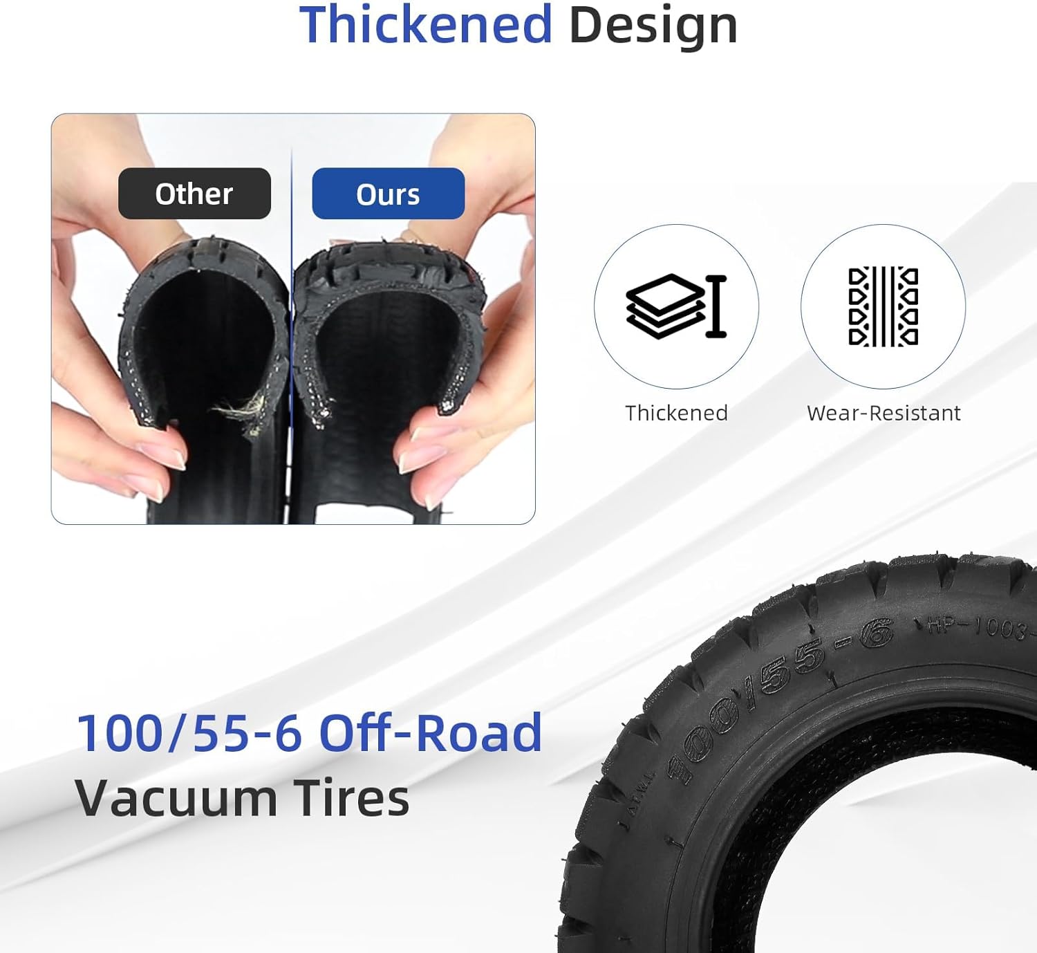 100/55-6 Off-Road Tubeless Tire for Go Kart ATV Quad Bike for 11 Inch Electric Scooter, Vacuum Thickened Tires, Anti-Slip Front/Rear Replacement Wheels for Scooter (2 pcs)