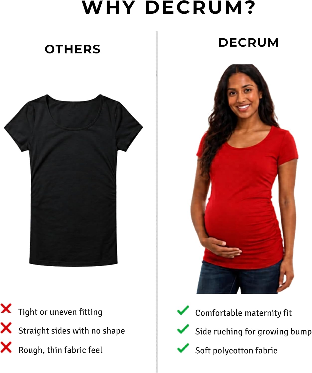 Decrum Maternity Shirts Women Side Ruched Comfortable Pregnancy Tops for Mom