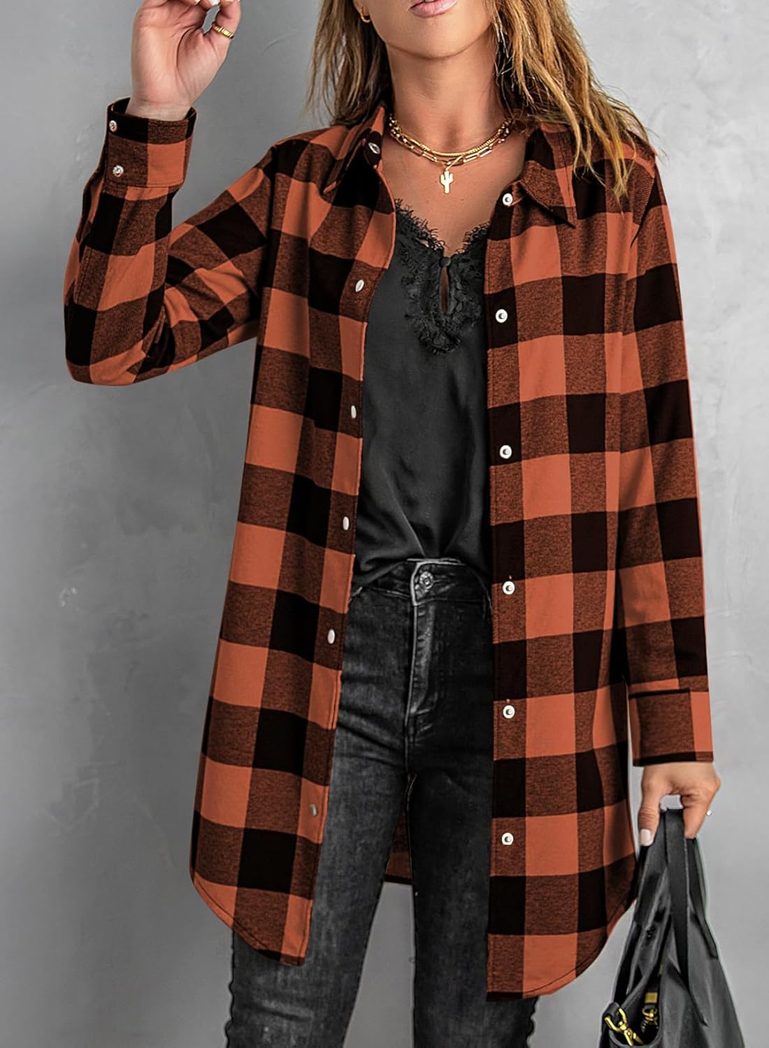 EVALESS Color Block Plaid Shacket Jacket Womens Fall Clothes Fashion Outfits - Image 2