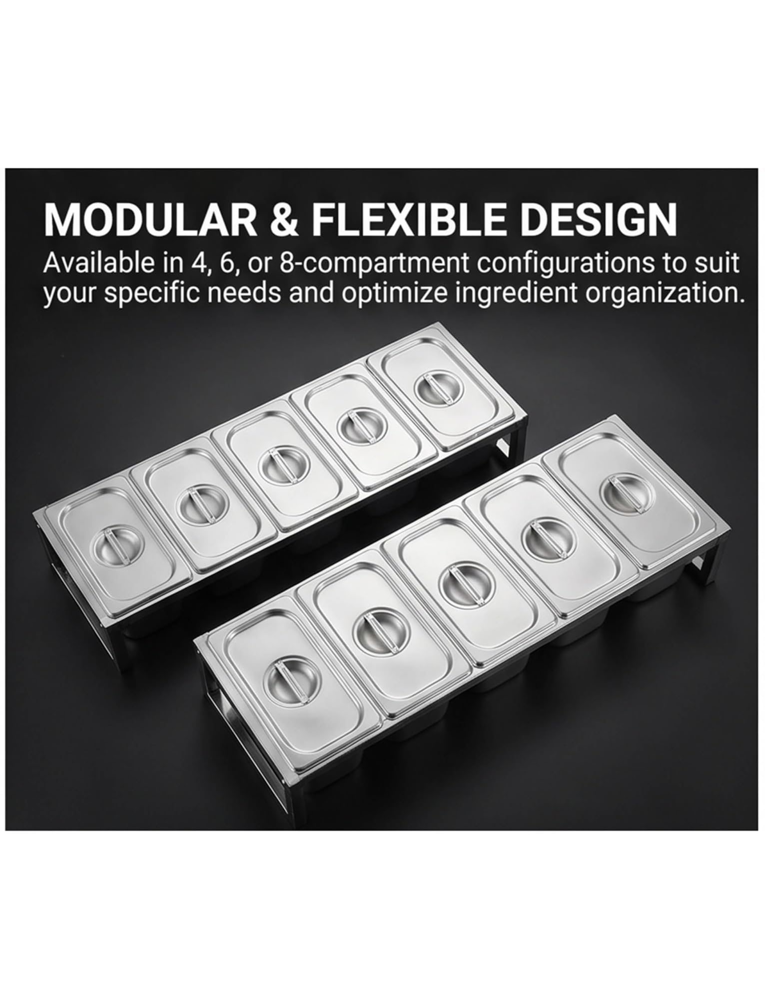 Pizza Topping Station - Organizer da parete per condimenti in acciaio inox, con 4 scomparti profondi, per ristorante, buffet, catering, design salvaspazio
