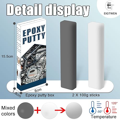 Miniatura 3 de Masilla epoxi, relleno epoxi de 7.05 oz, masilla de metal epoxi de 2 partes, plástico, vidrio, reparación de grietas de fregadero de cerámica para