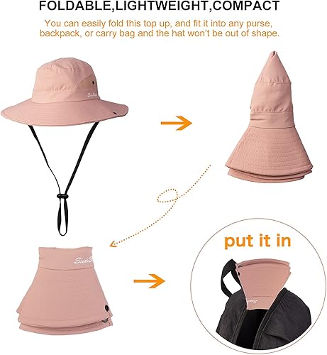 Miniatura 3 de Tutuko Sombreros de sol de ala ancha para mujer, plegables, protección UV, sombreros de pescador de playa, cola de caballo de malla, sombrero de