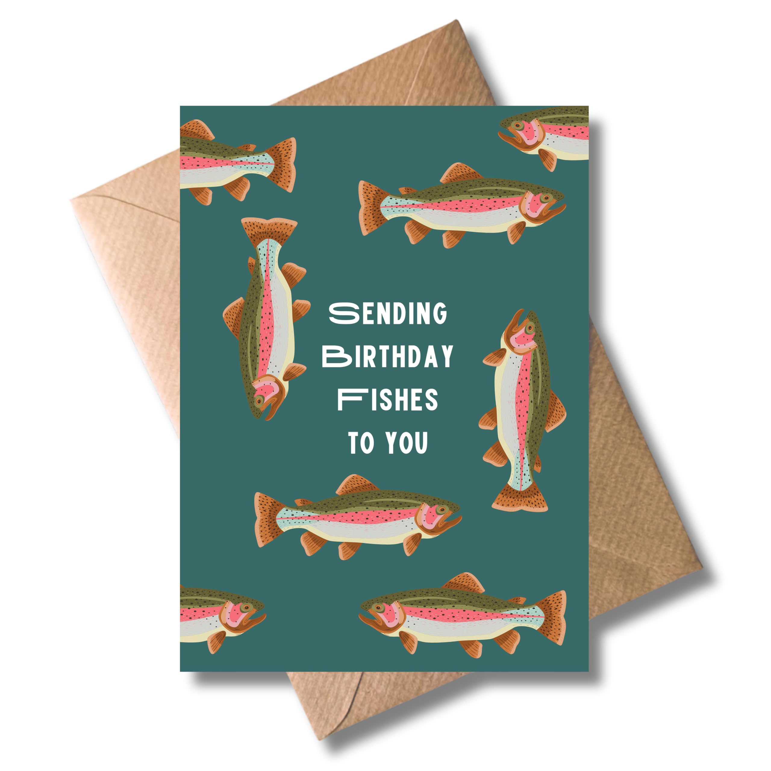 Geburtstag Karte für Angler mit Umschlag - Geschenkkarte für Freunde "Sending you birthday fishes" Familie Seelachs Muster Geburtstagskarte für Männer Freundschaftsgruß (DIN A6)