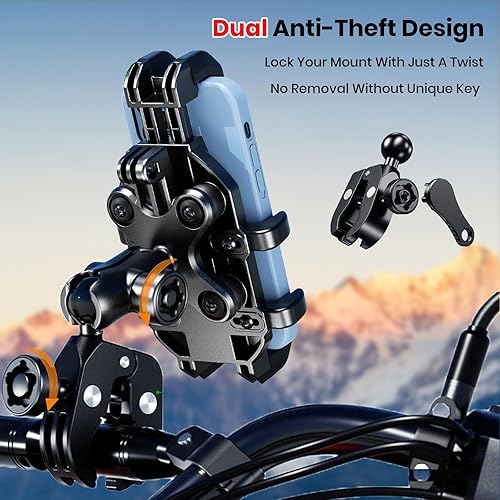Miniatura 3 de Soporte de teléfono para motocicleta con amortiguador de vibraciones, antivibración, ajustable en 720, para iPhone 16 Pro Max para Samsung 5.4 a 6.9