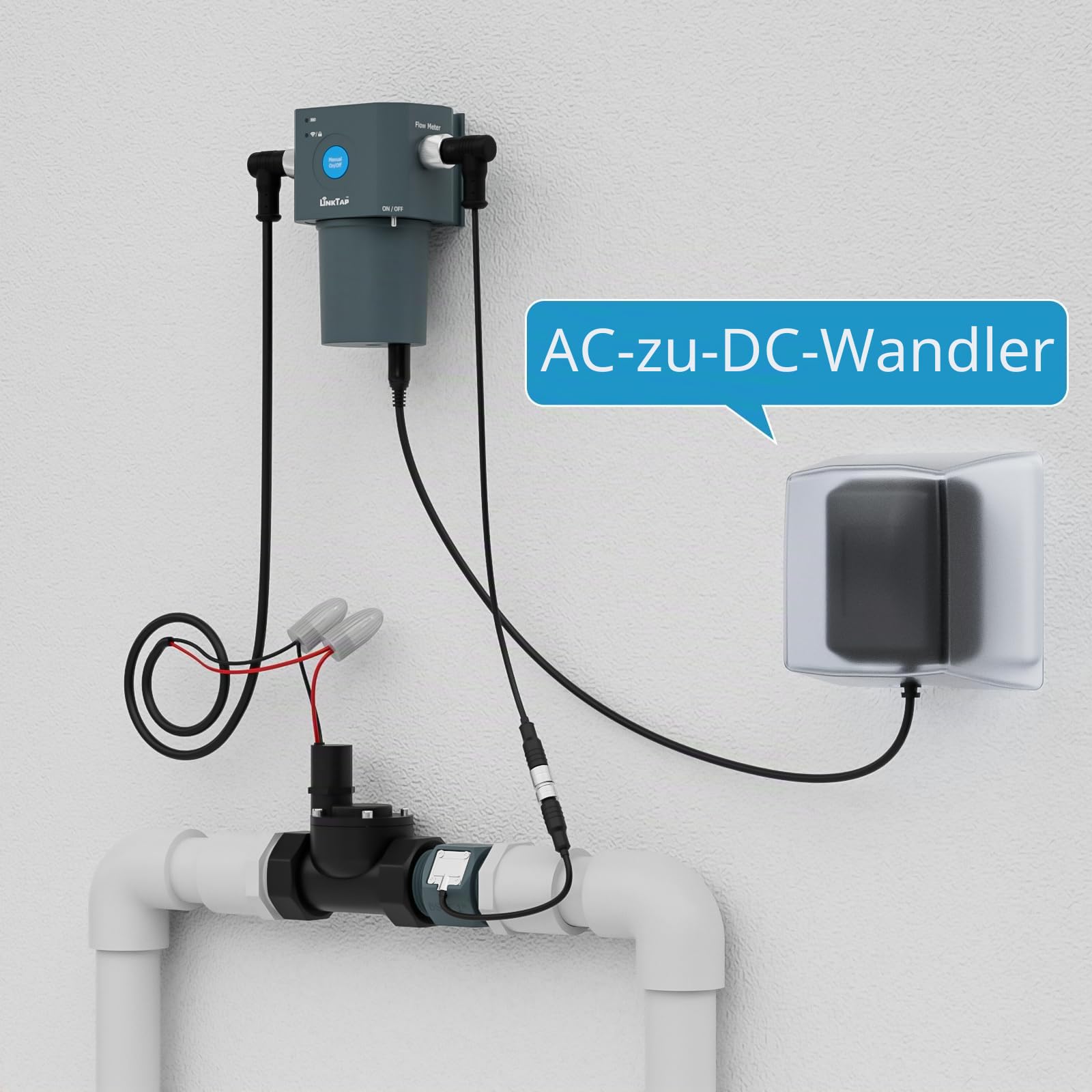 LinkTap ValveLinker DC Converter mit Wasserdichtem Sleeve – Wandelt 9-24V DC in 9V DC Ausgang um, kompatibel mit Solarmodulen, Netzteilen und verschiedenen DC-Stromquellen