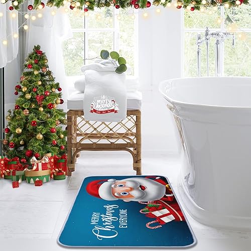 Miniatura 7 de Tapete de baño de cachemira de imitación de Navidad, 17 x 30 pulgadas, tapete de baño de Papá Noel azul, tapete decorativo para el hogar, parte