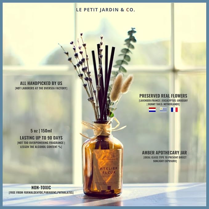 Difusor de varillas con flores secas para hogar y oficina miniatura 3