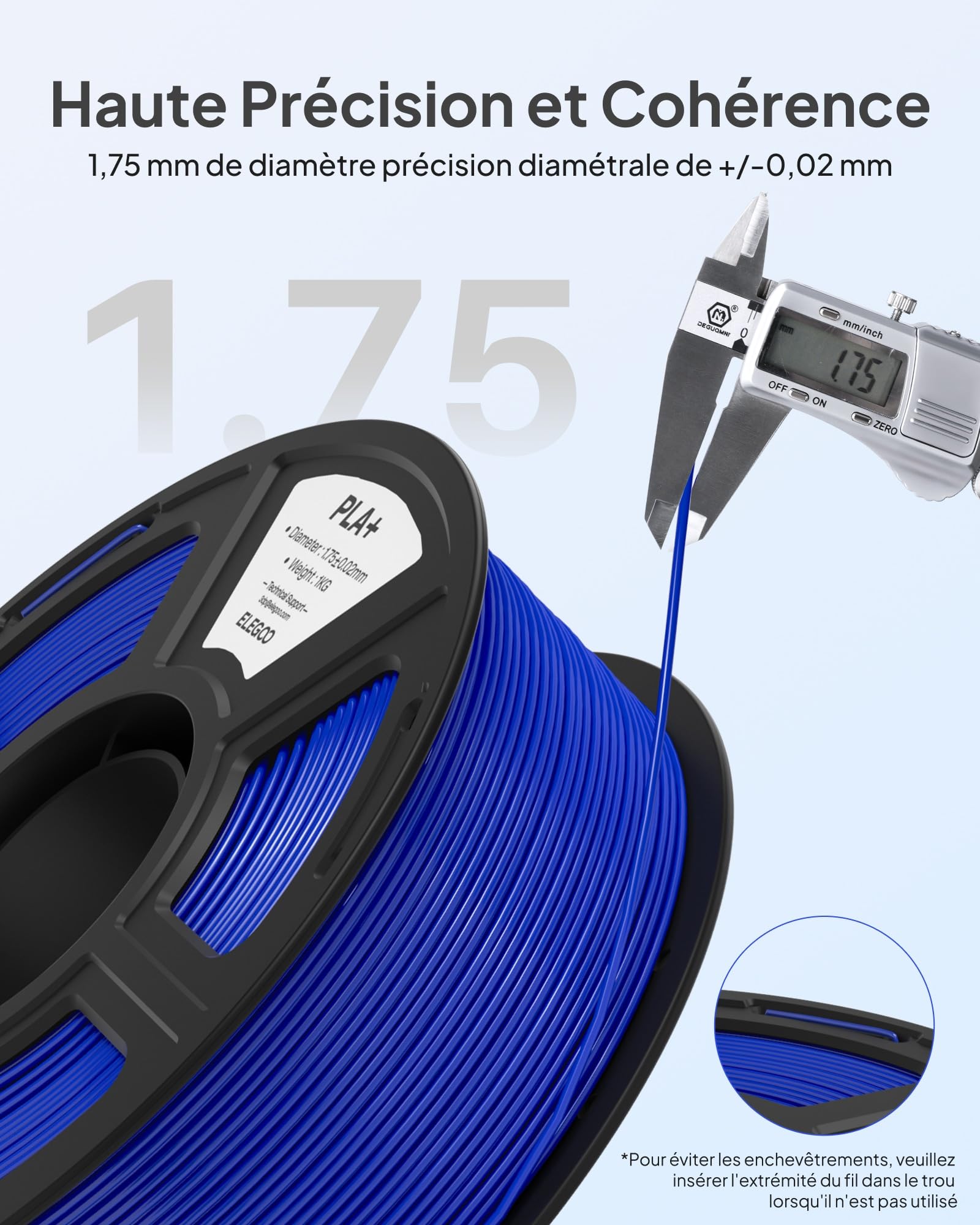ELEGOO Filament PLA+ 1,75 mm Noir Blanc Rouge Franc Bleu Foncé 4KG, Filament PLA Plus Haute Résistance 3D Précision Dimensionnelle ±0,02 mm