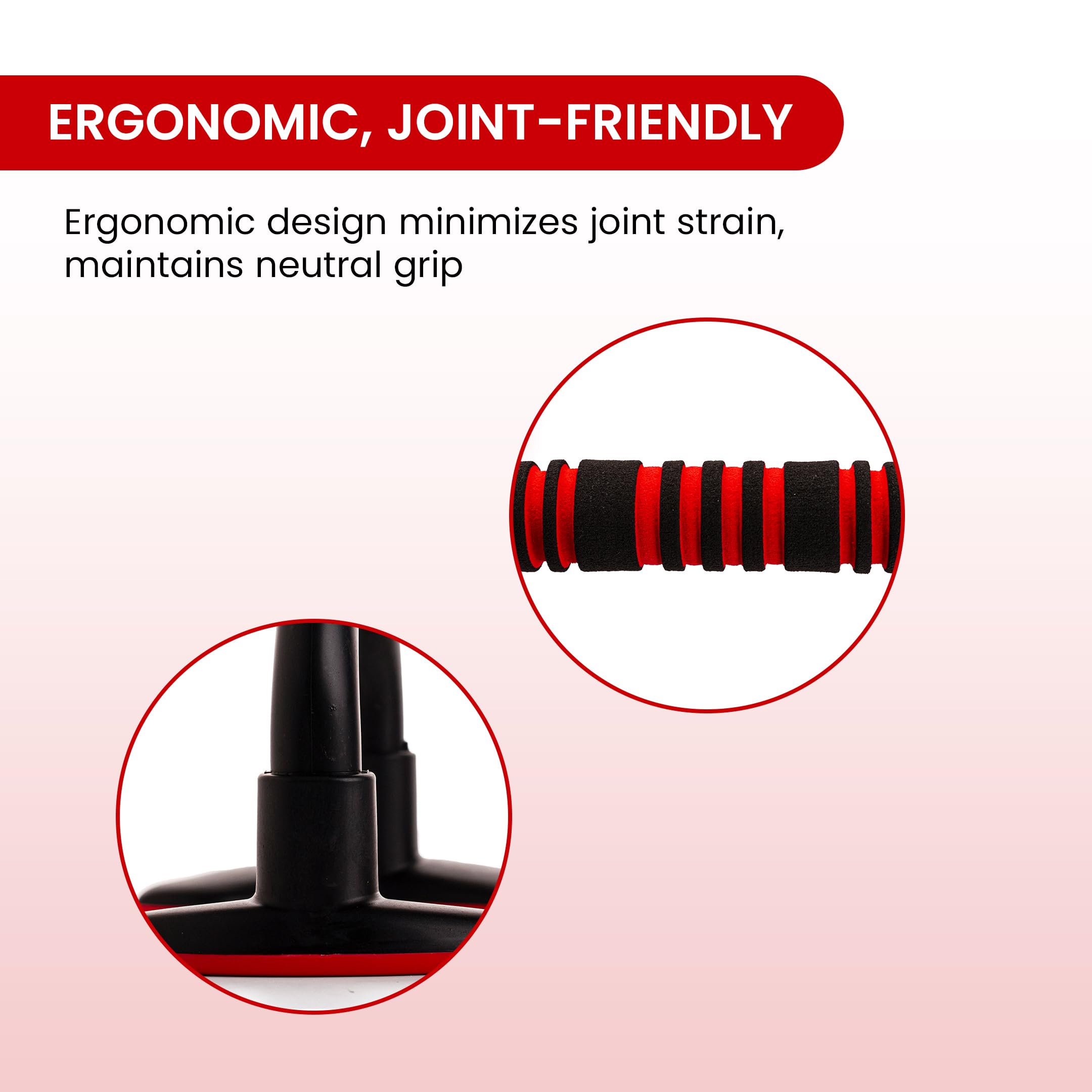 Endless EL1042 Stojaki push-up z uchwytem z pianki | puste i czerwone | Materiał: stal, plastik | Do treningów górnej części ciała z wygodnym uchwytem piankowym i antypoślizgowymi prętami oraz