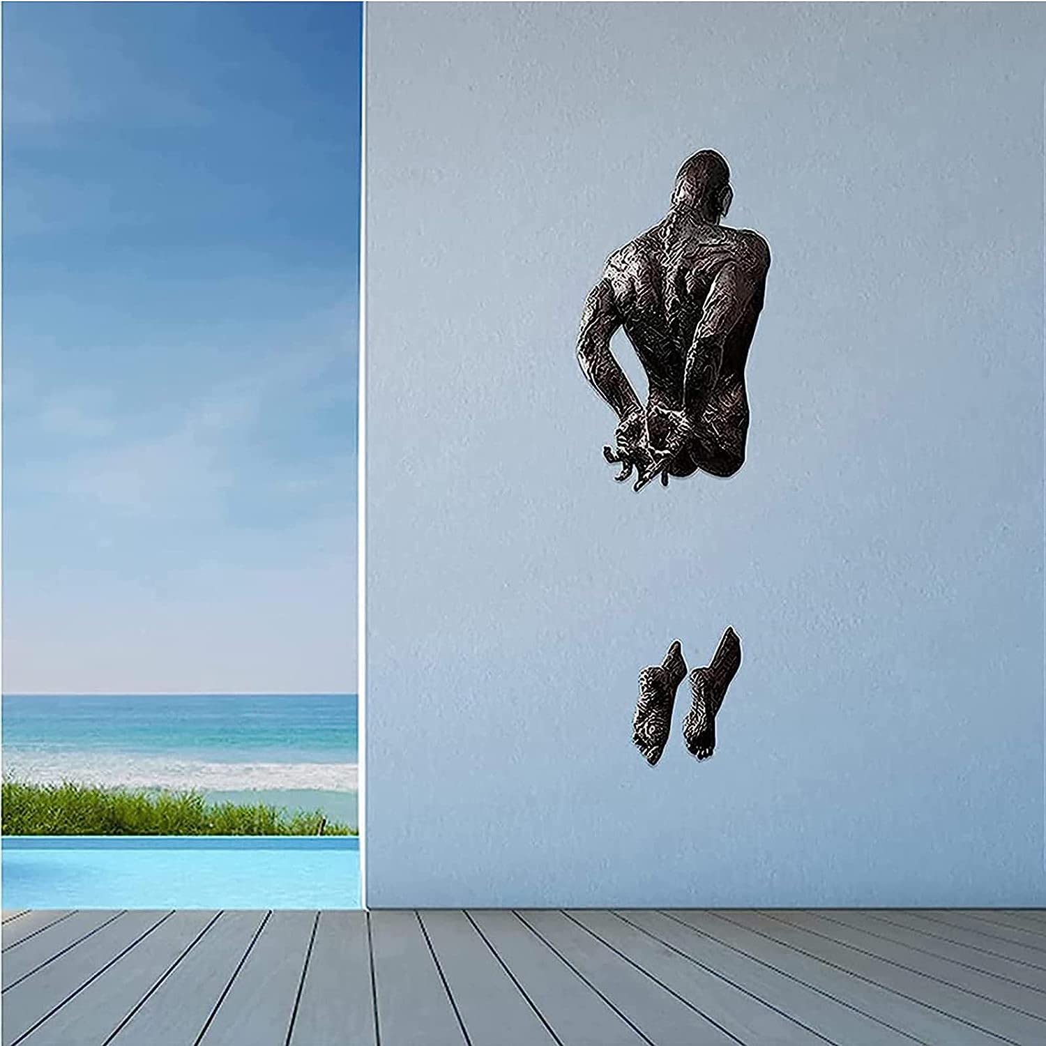 Decorazione Murale In Ottone Con Statua Di Uomo Seduto - Finitura Anticata - Indian Art