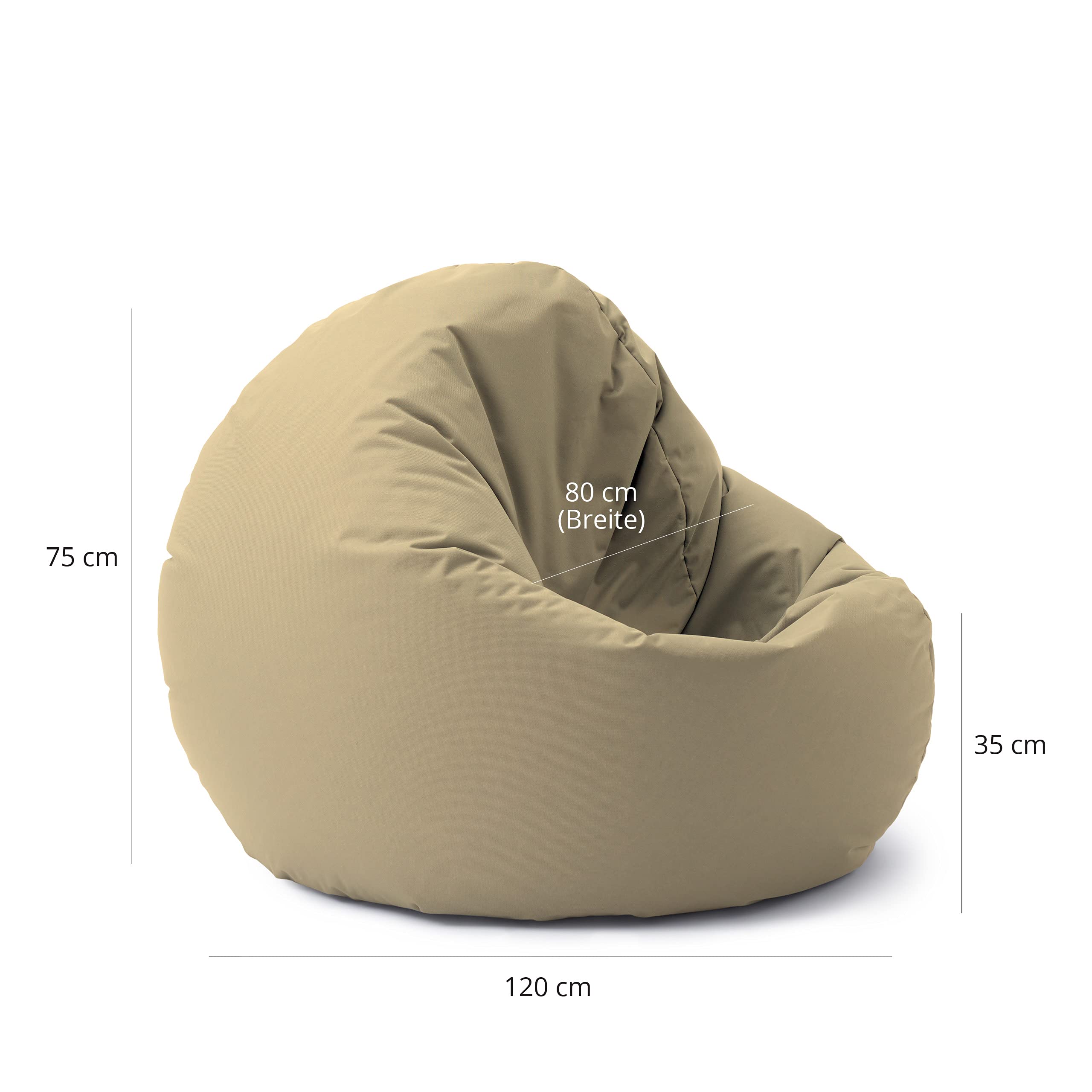 Lumaland Poltrona a sacco pouf rotondo 2 in 1 300 l 120 x 80 x 75 cm impermeabile beige