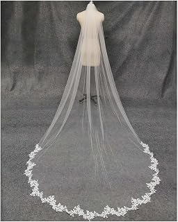 Schleier braut Spitzenapplikationen 3Meters lang 1,5M breit Brautschleier mit Kamm Eine Schicht Weiß Elfenbein Weicher Tüll Hochzeitszubehör zum Verkleiden(Ivory)