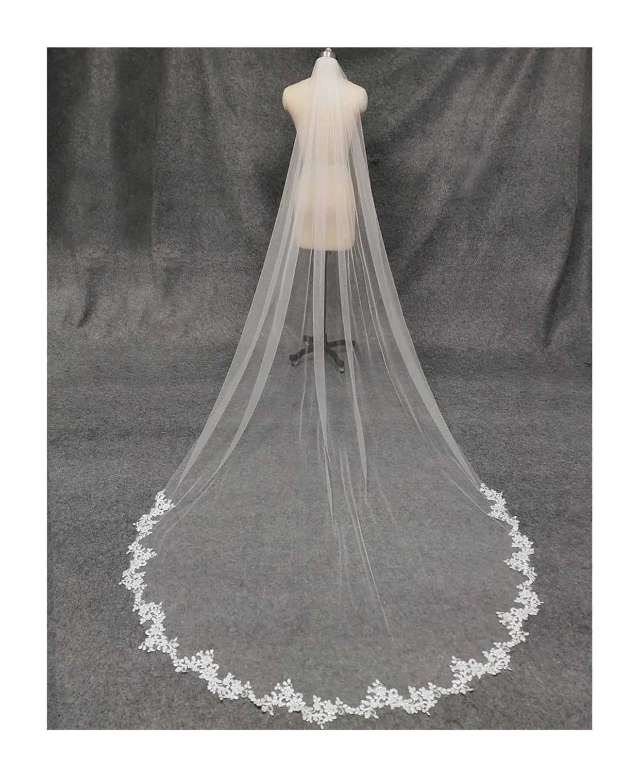 BYLYUIVN Veils Bridal Lace Appliques 3Meters Long 1.5M Wide Wedding Veil with Comb One Layer White Ivory Soft Tulle Bridal Veil Wedding Accessories(Ivory)