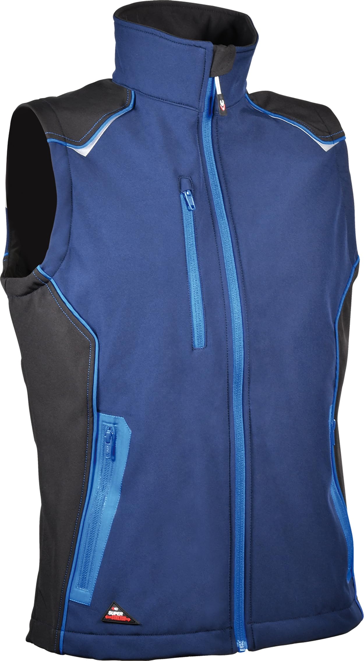 COFRA KYZYL (02 Marine/Schwarz/Royal) 62 Größe 62 winddichte wasserabweisende Arbeitsweste mit Taschen – Innenseite aus Fleece – reflektierende Einsätze für Sicherheit
