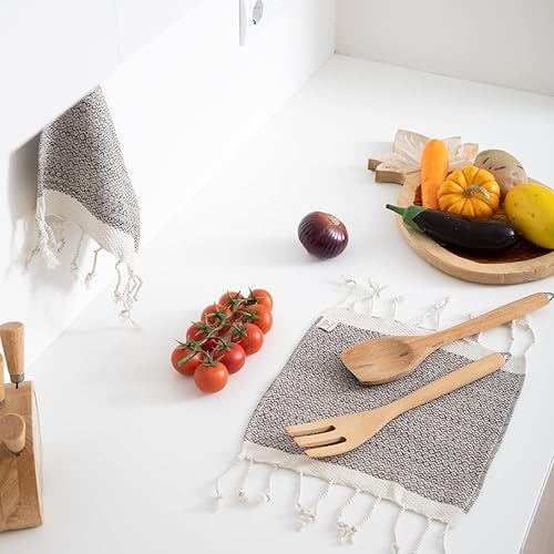 Miniatura 3 de SMYRNA TURKISH COTTON Juego de 4 paños de cocina de la serie Herringbone, 100% algodón, de 15 x 26 pulgadas, lavables a máquina, suaves,