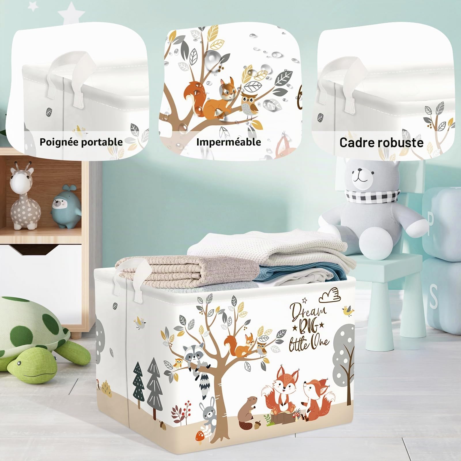 Grand Corbeille a Linge Adorable Animal de la Forêt Repliable Panier Rangement Jouets Vêtements pour Maison, Renard, 36L